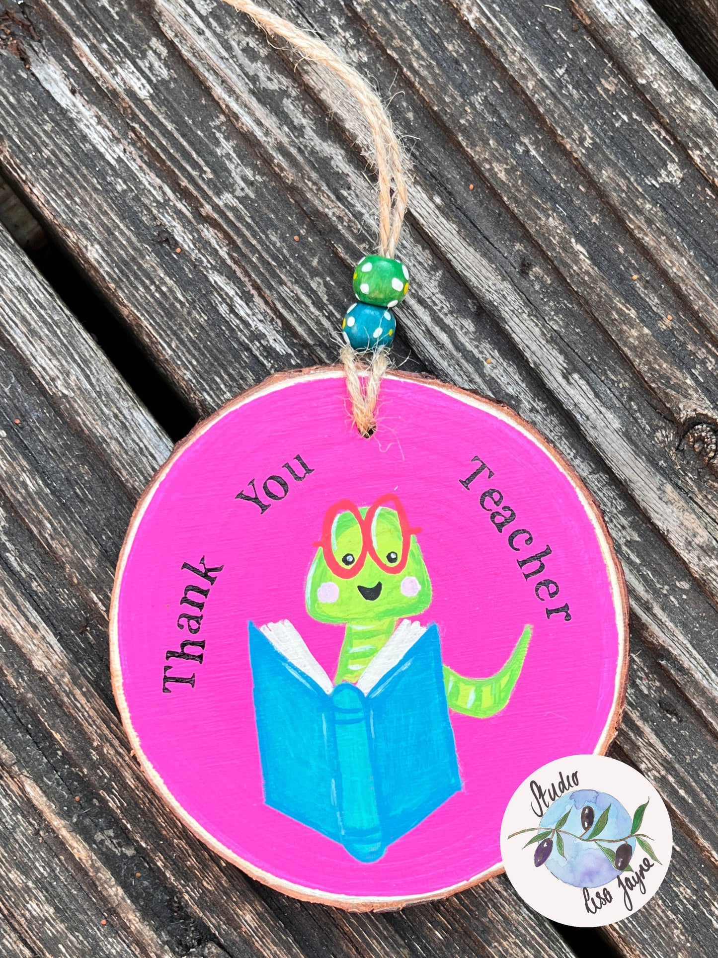 Thank You Teacher Bookworm Handpainted Hanging Gift