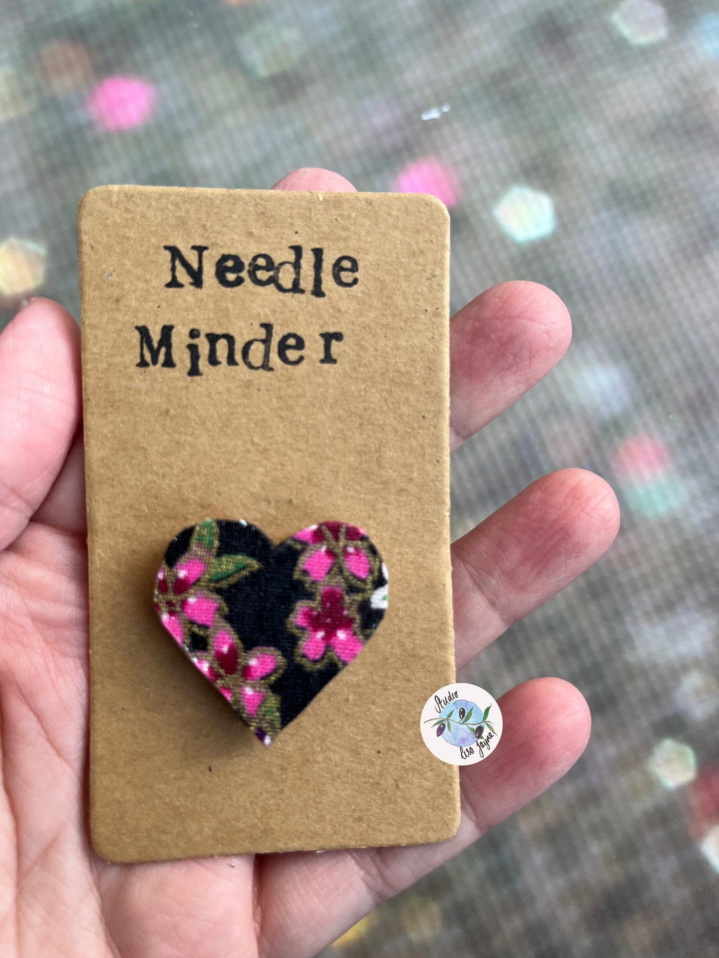 Heart Shaped Needle Minder, Floral Fabric