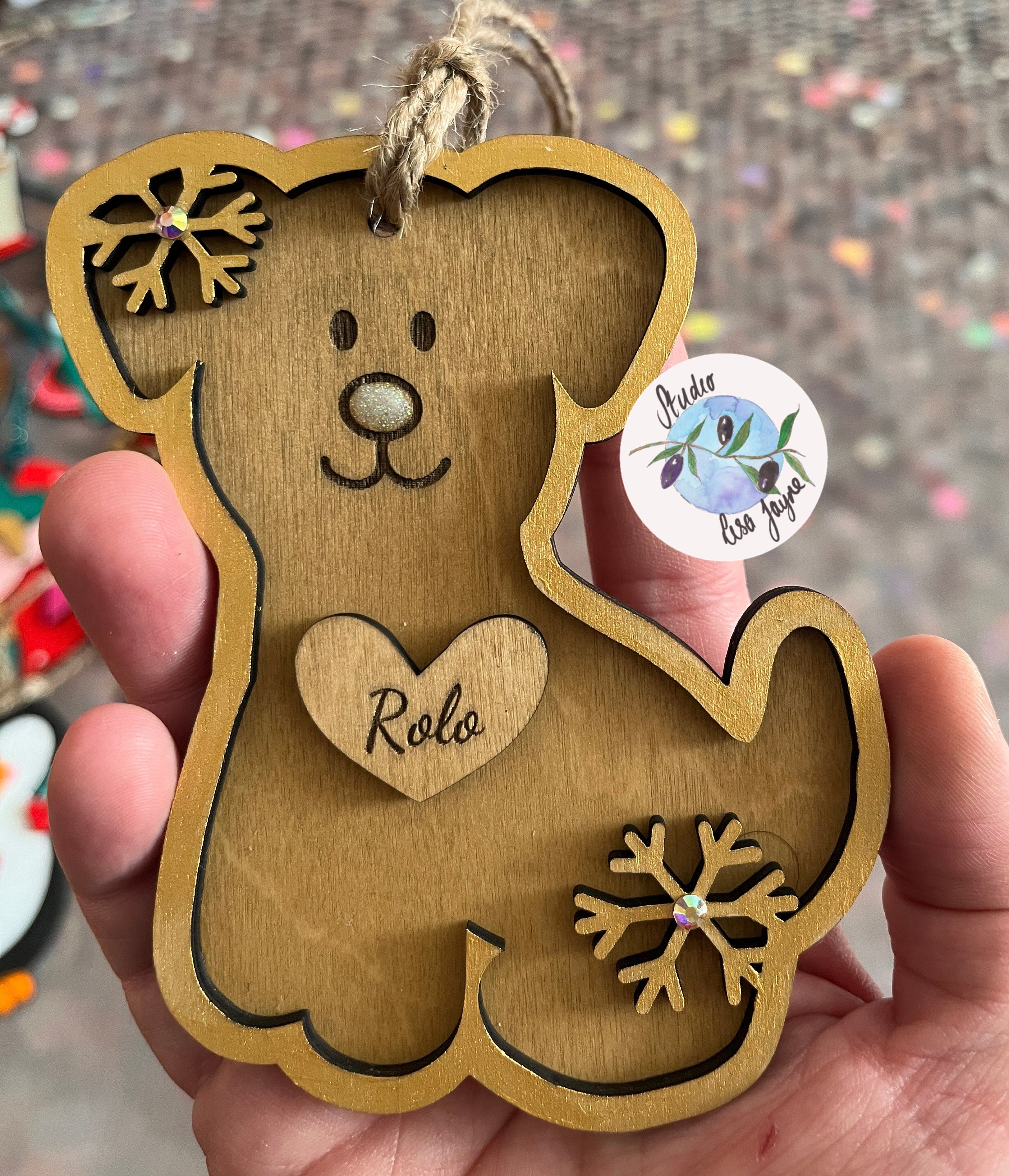 Personalised Cat or Dog Pet Christmas Decoration - gold dog close up