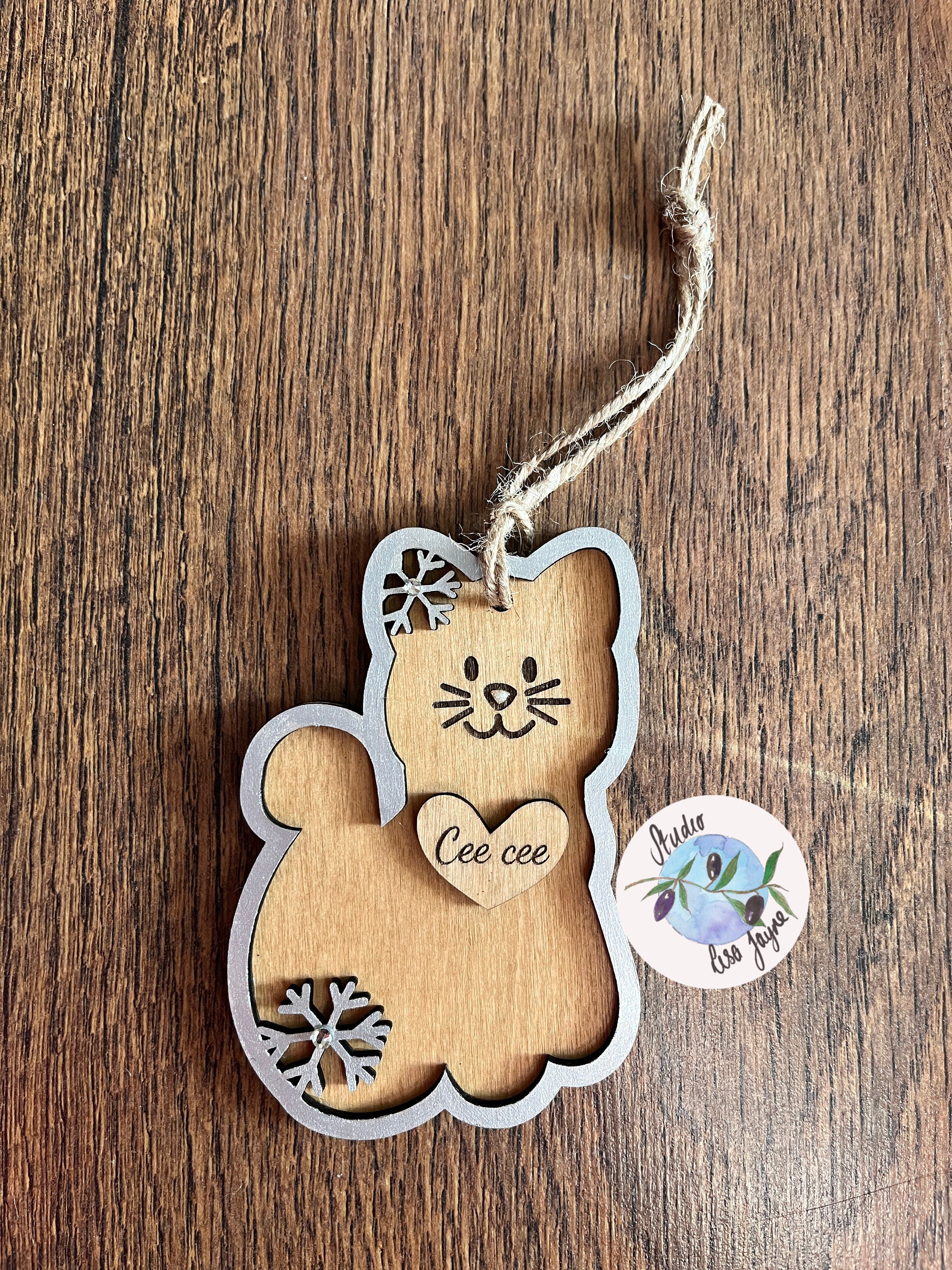 Personalised Cat or Dog Pet Christmas Decoration - silver cat wide shot