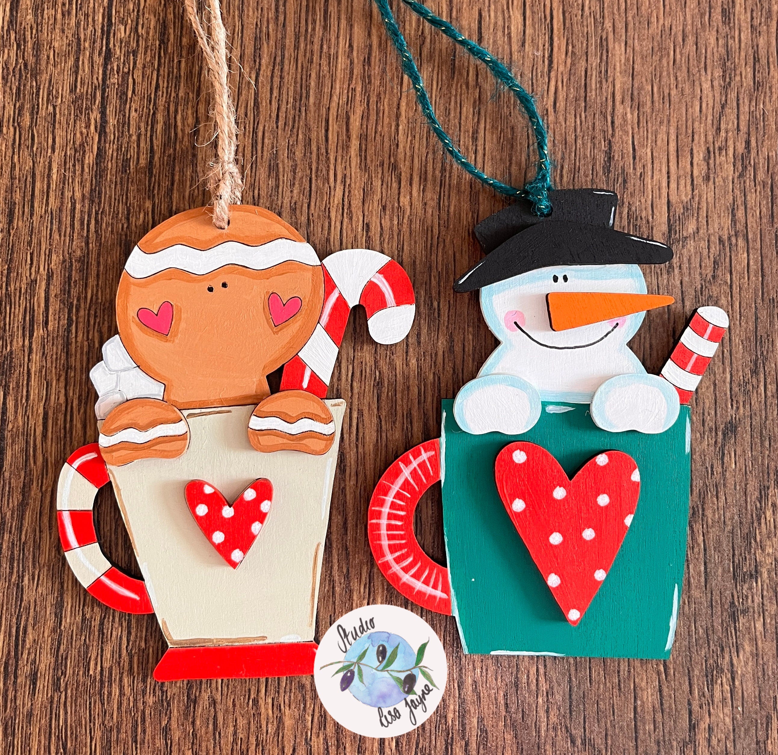 Christmas Gingerbread man or Snowman in a Mug Decoration