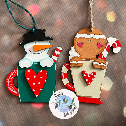 Christmas Gingerbread man or Snowman in a Mug Decoration