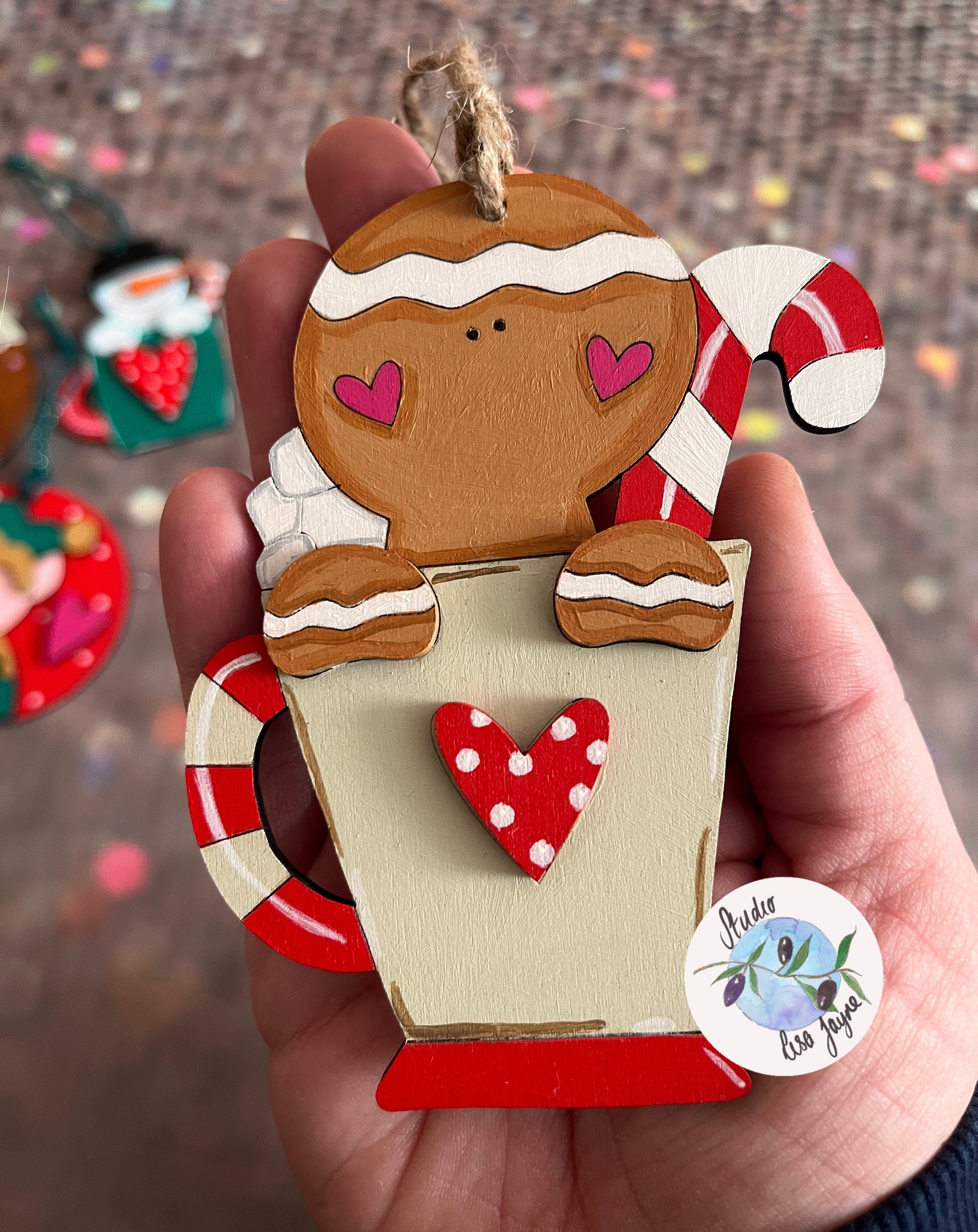Christmas Gingerbread man or Snowman in a Mug Decoration