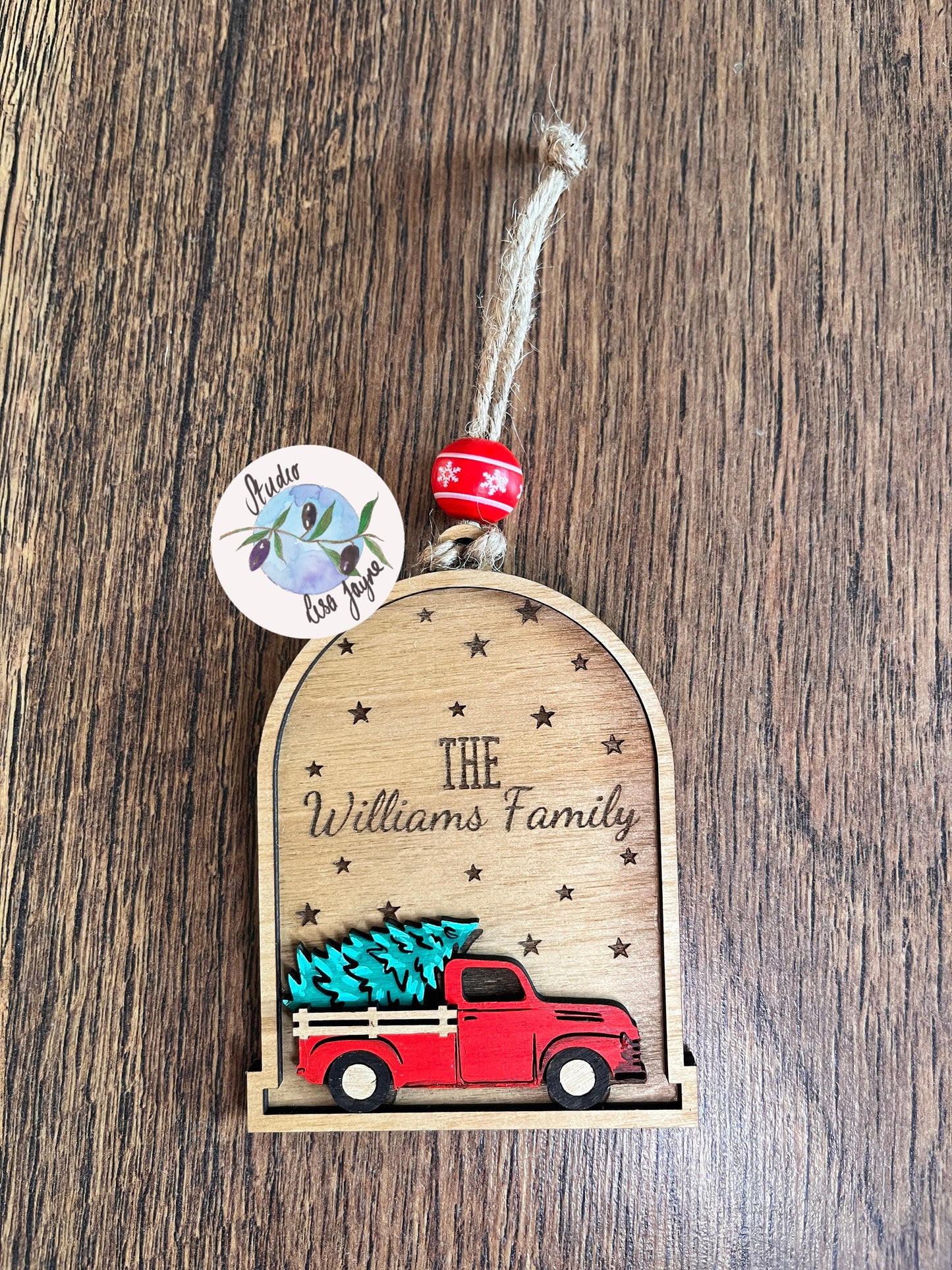 Family Personalised Red Car Christmas Tree Decoration