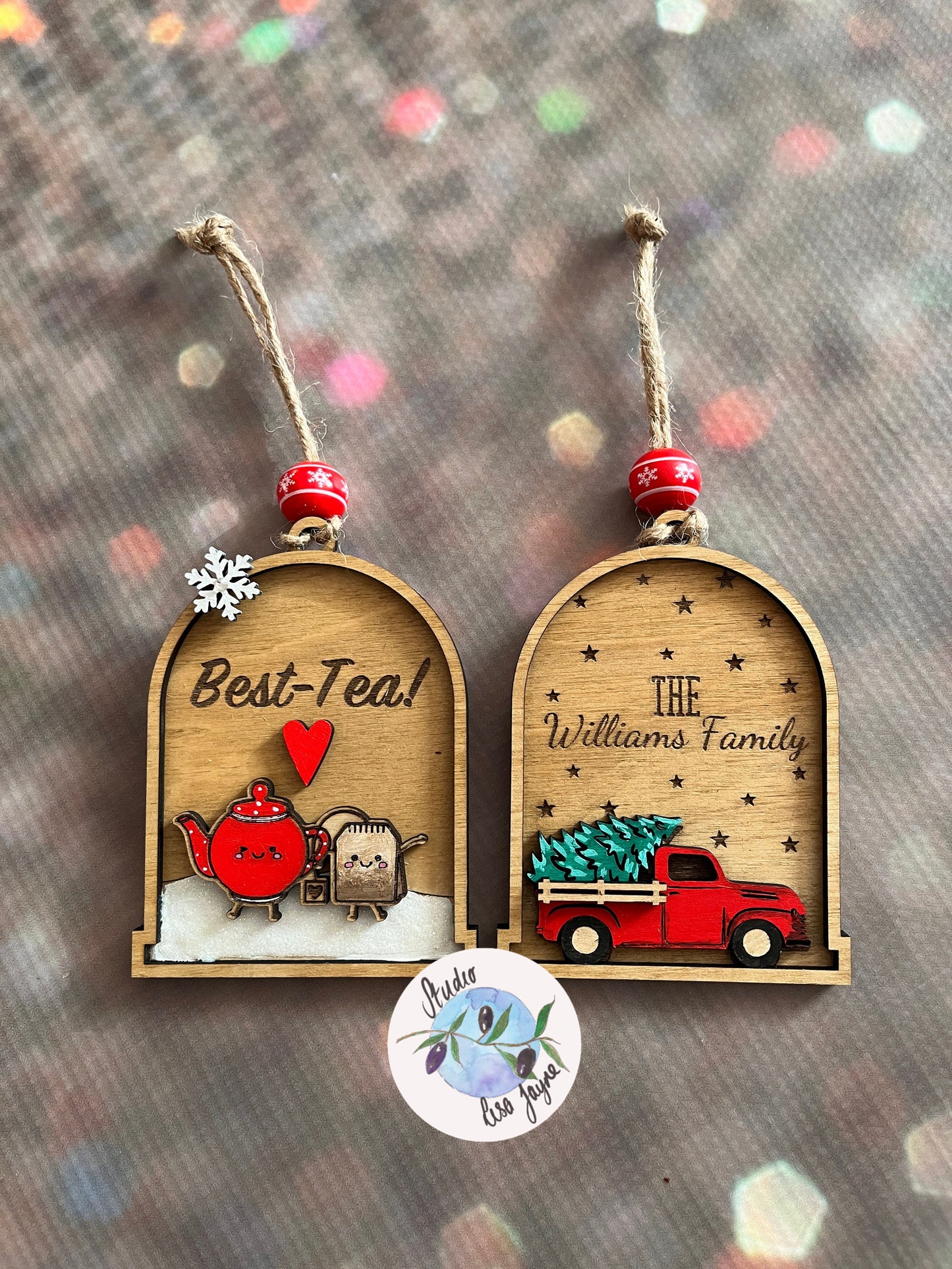 Family Personalised Red Car Christmas Tree Decoration