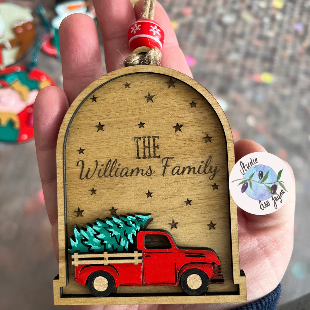 Family Personalised Christmas Tree Decoration - Driving Home for Christmas
