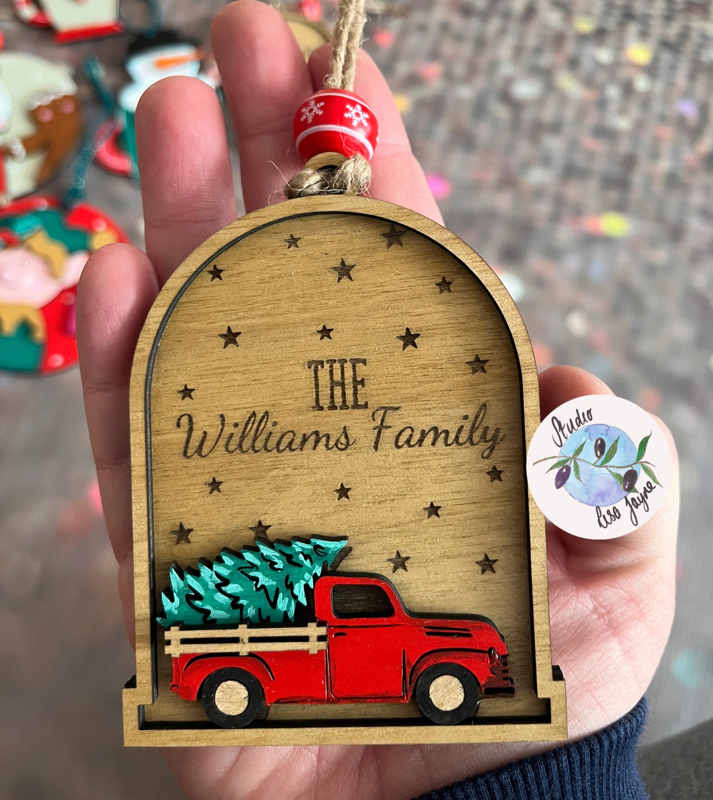 Family Personalised Red Car Christmas Tree Decoration