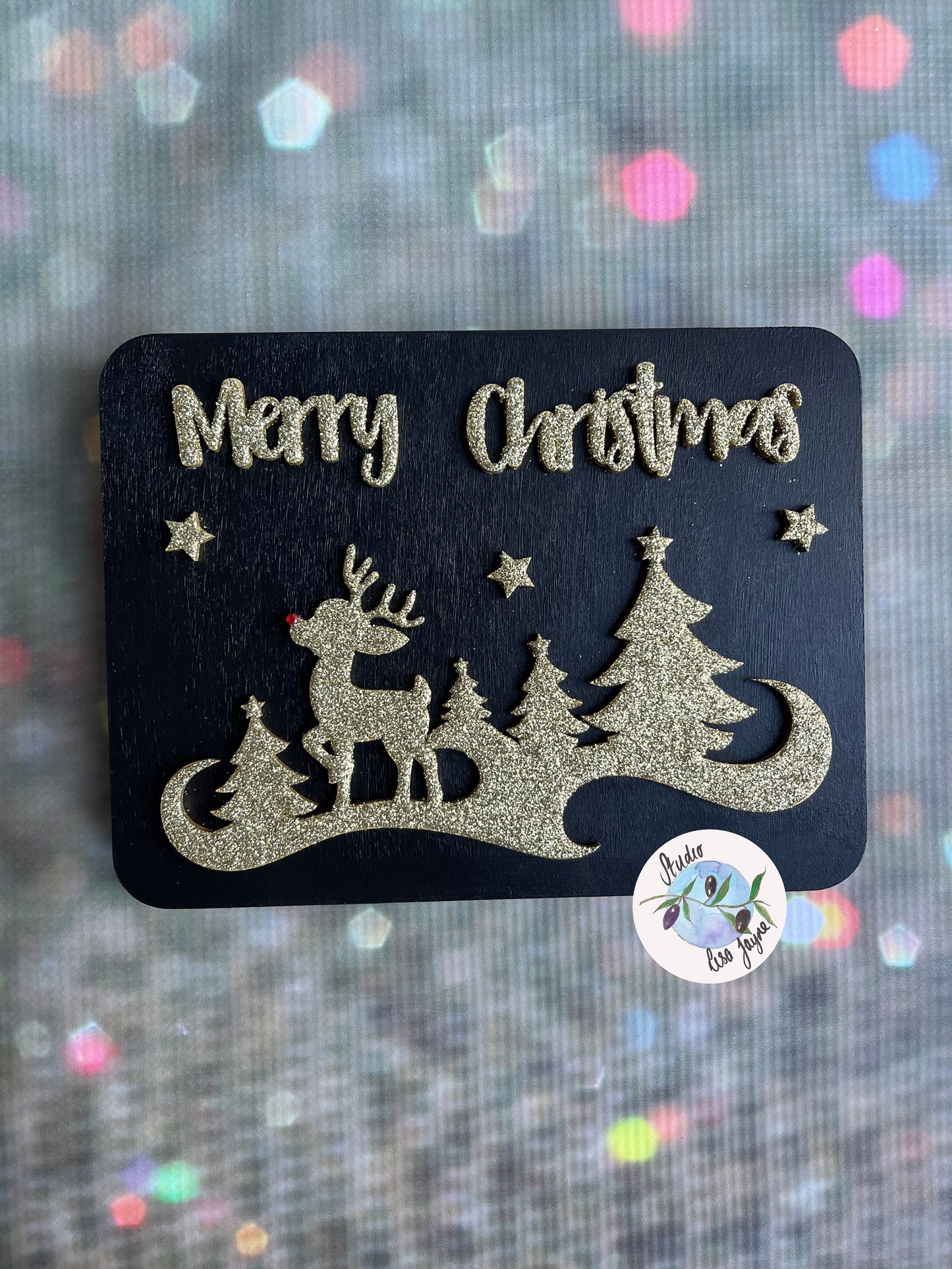 Black and Gold Chunky Glittered Merry Christmas Sign