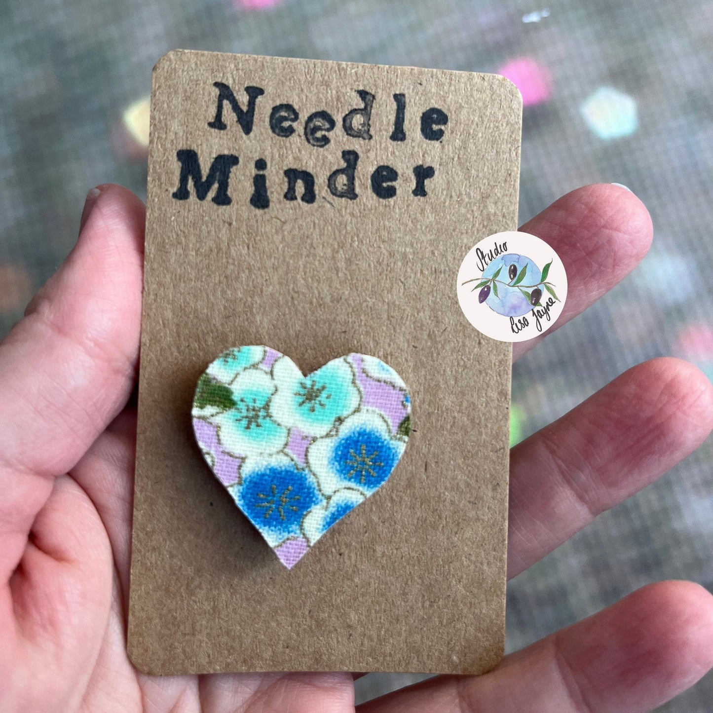 Heart Shaped Needle Minder, Floral Fabric