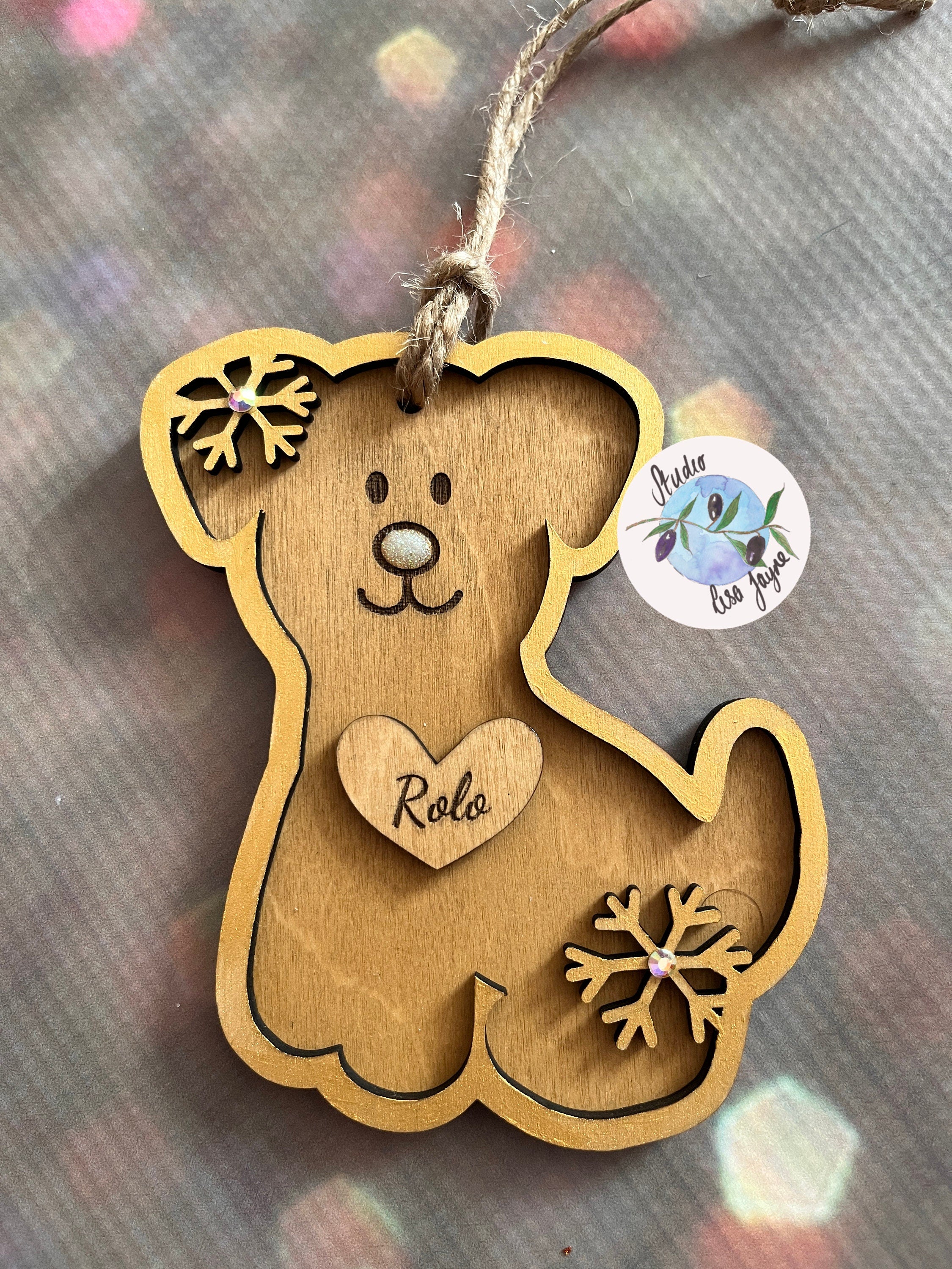 Personalised Cat or Dog Pet Christmas Decoration - gold dog close up glitter