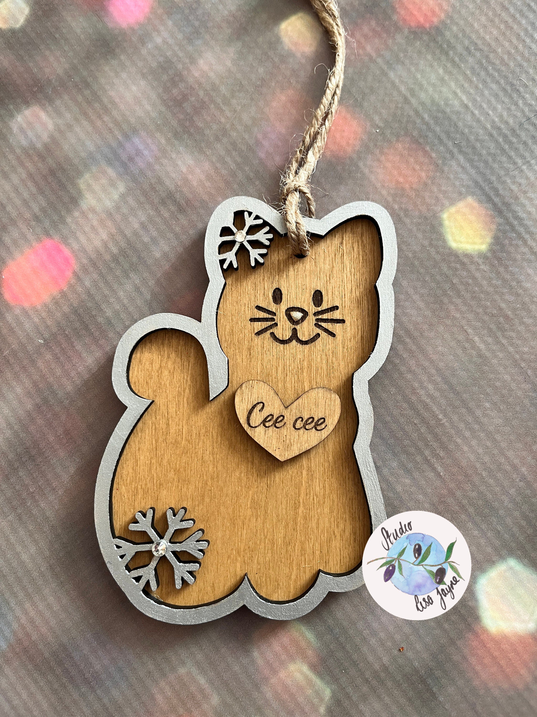 Personalised Cat or Dog Pet Christmas Decoration - silver cat close up