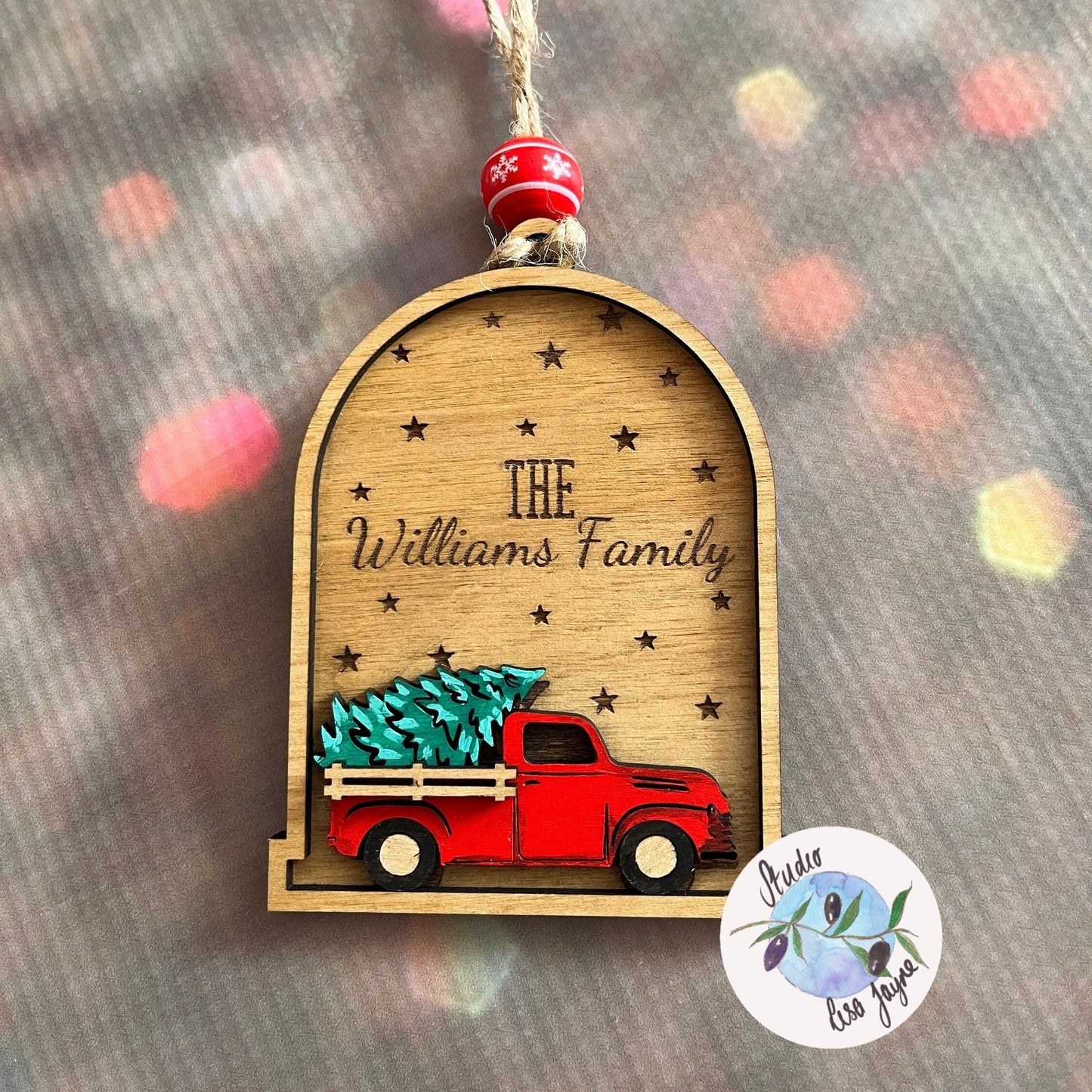 Family Personalised Red Car Christmas Tree Decoration