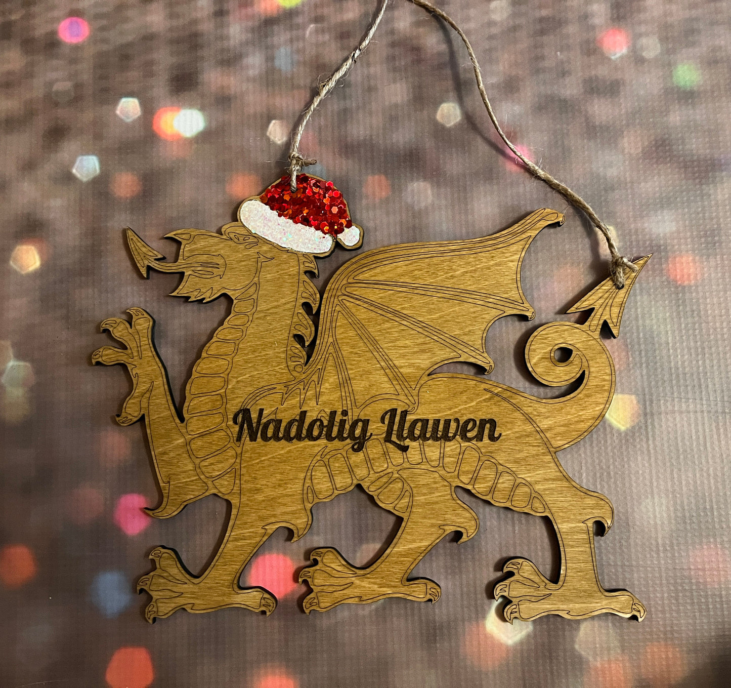 Nadolig Llawen Welsh Dragon Hanging Sign