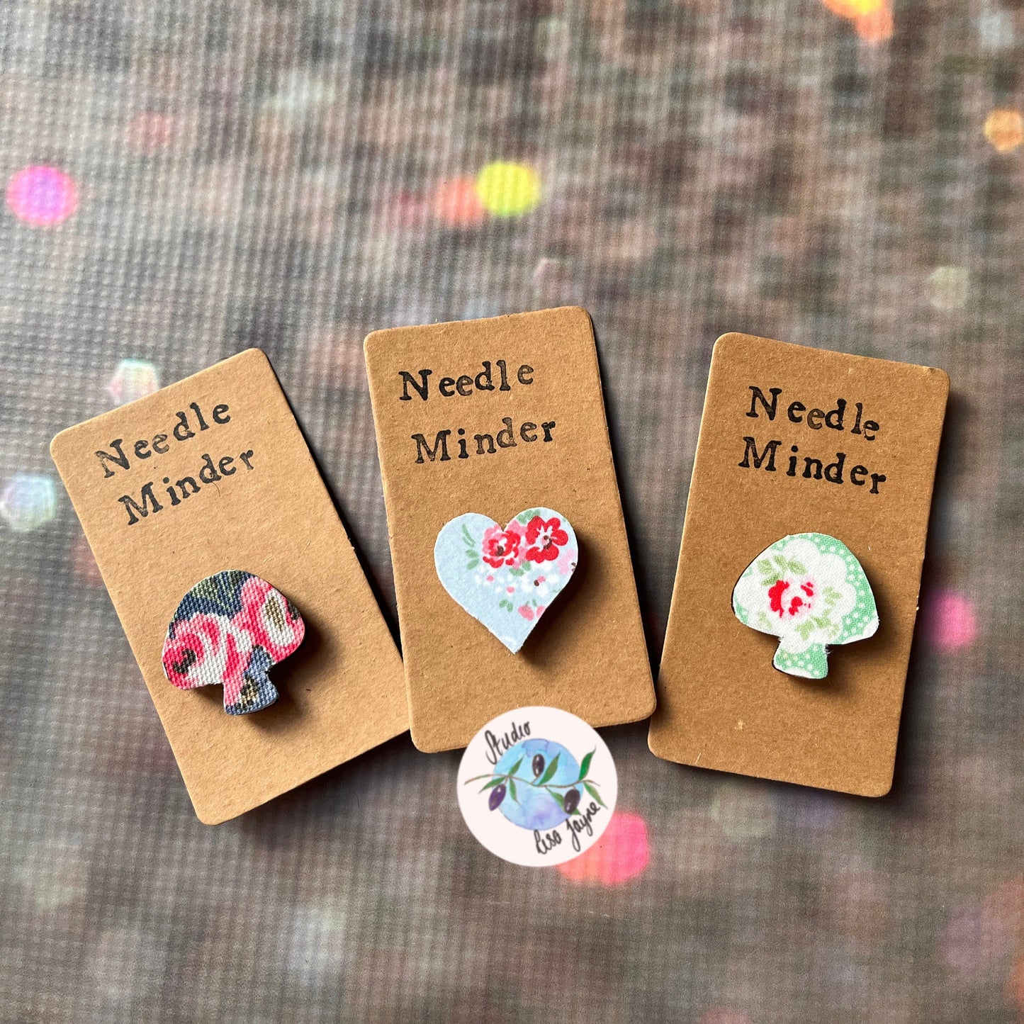 Heart and Toadstool Shaped Needle Minder, Cath Kidston Fabric