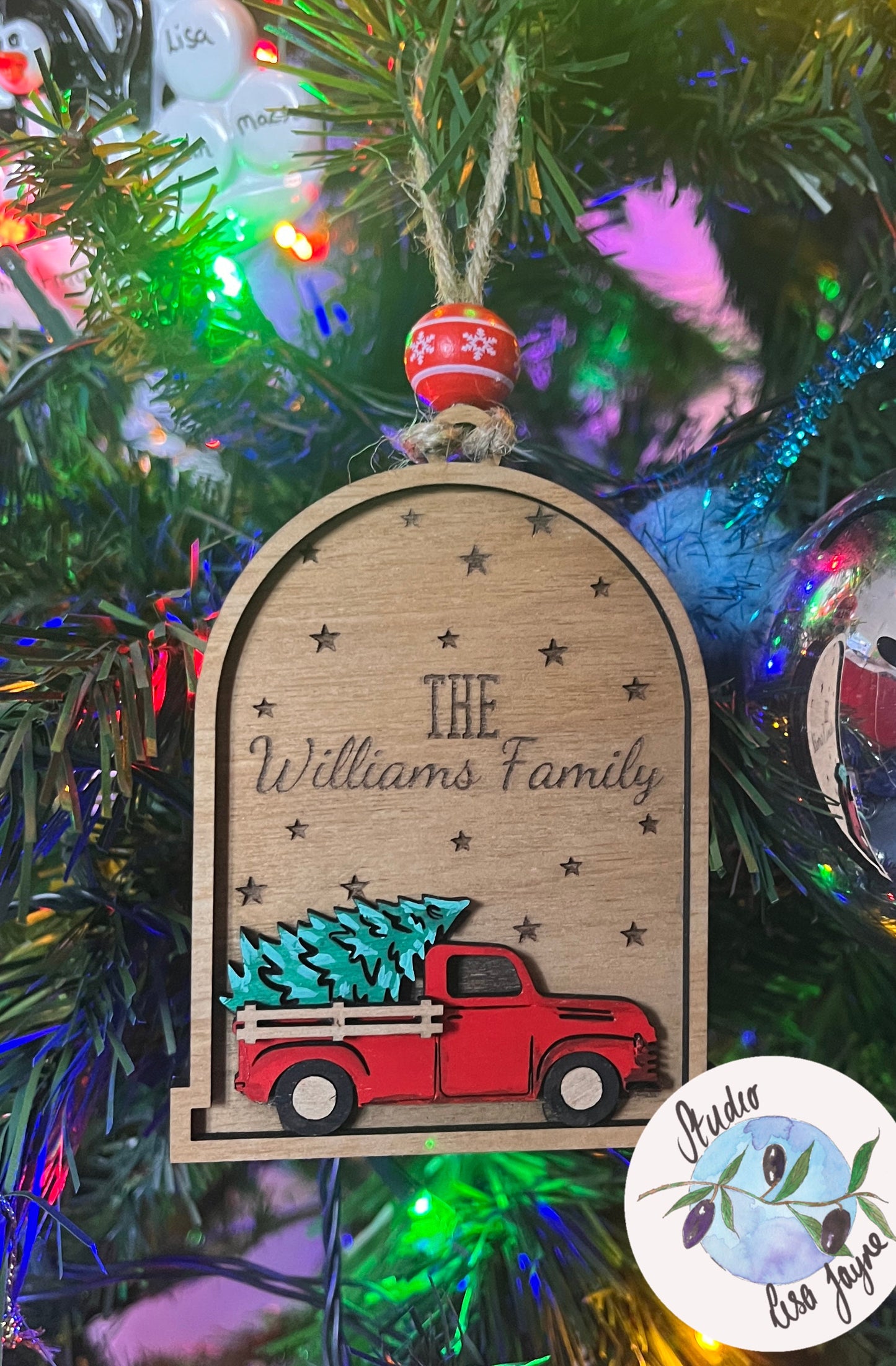 Family Personalised Red Car Christmas Tree Decoration