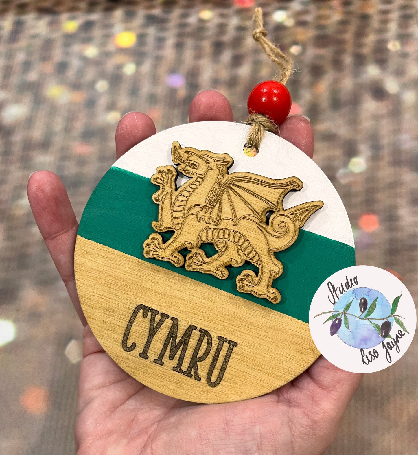 Cymru|Wales Flag Hand Painted Wooden Decoration