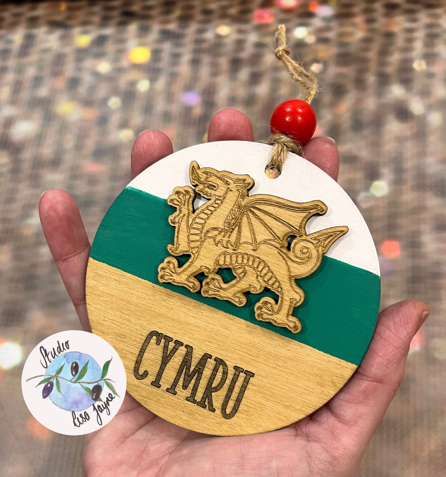 Cymru|Wales Flag Hand Painted Wooden Decoration