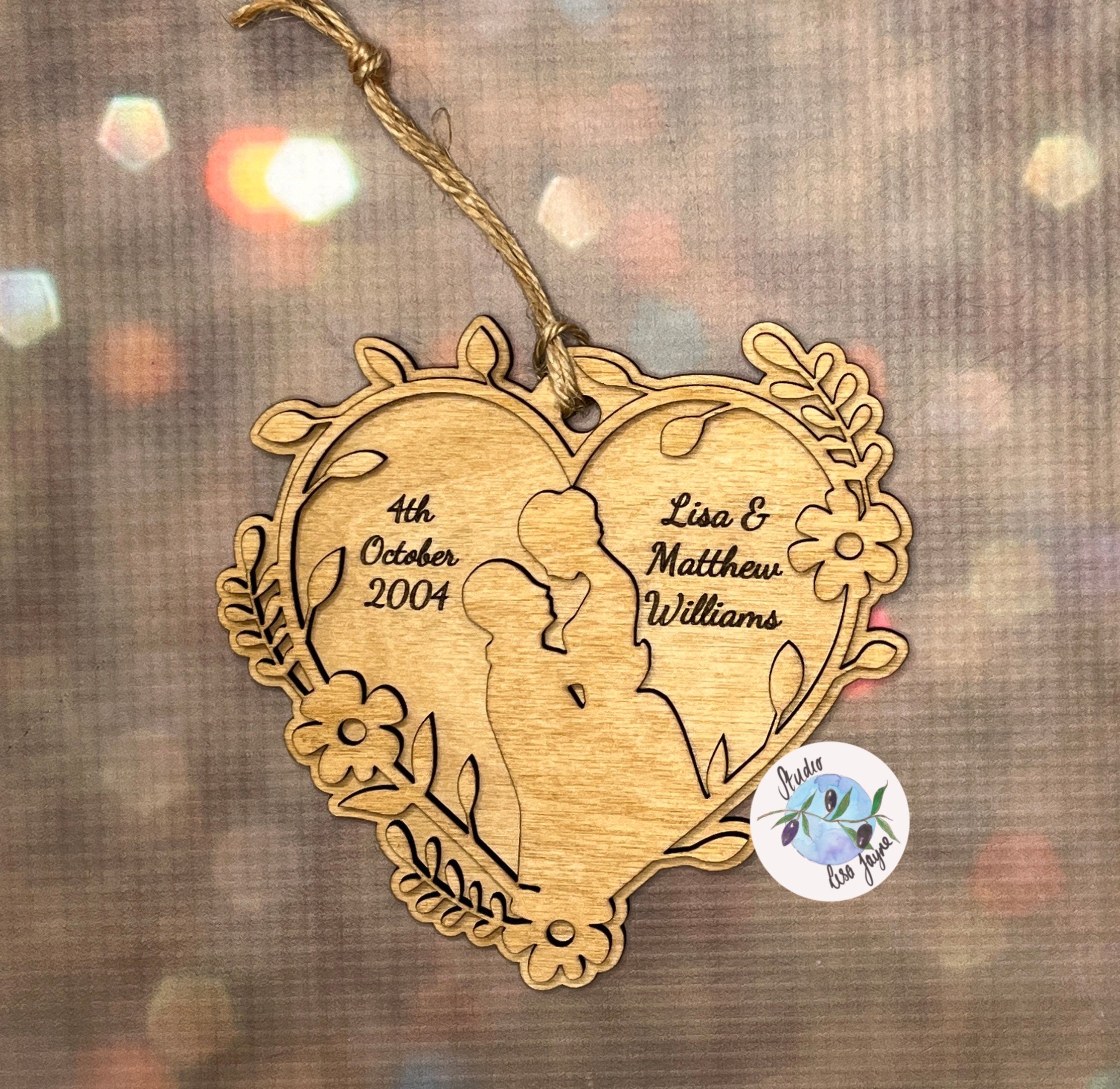 Hanging Wooden Heart Decoration.  Wedding, Anniversary, Valentine, Love, Personalised Gift.