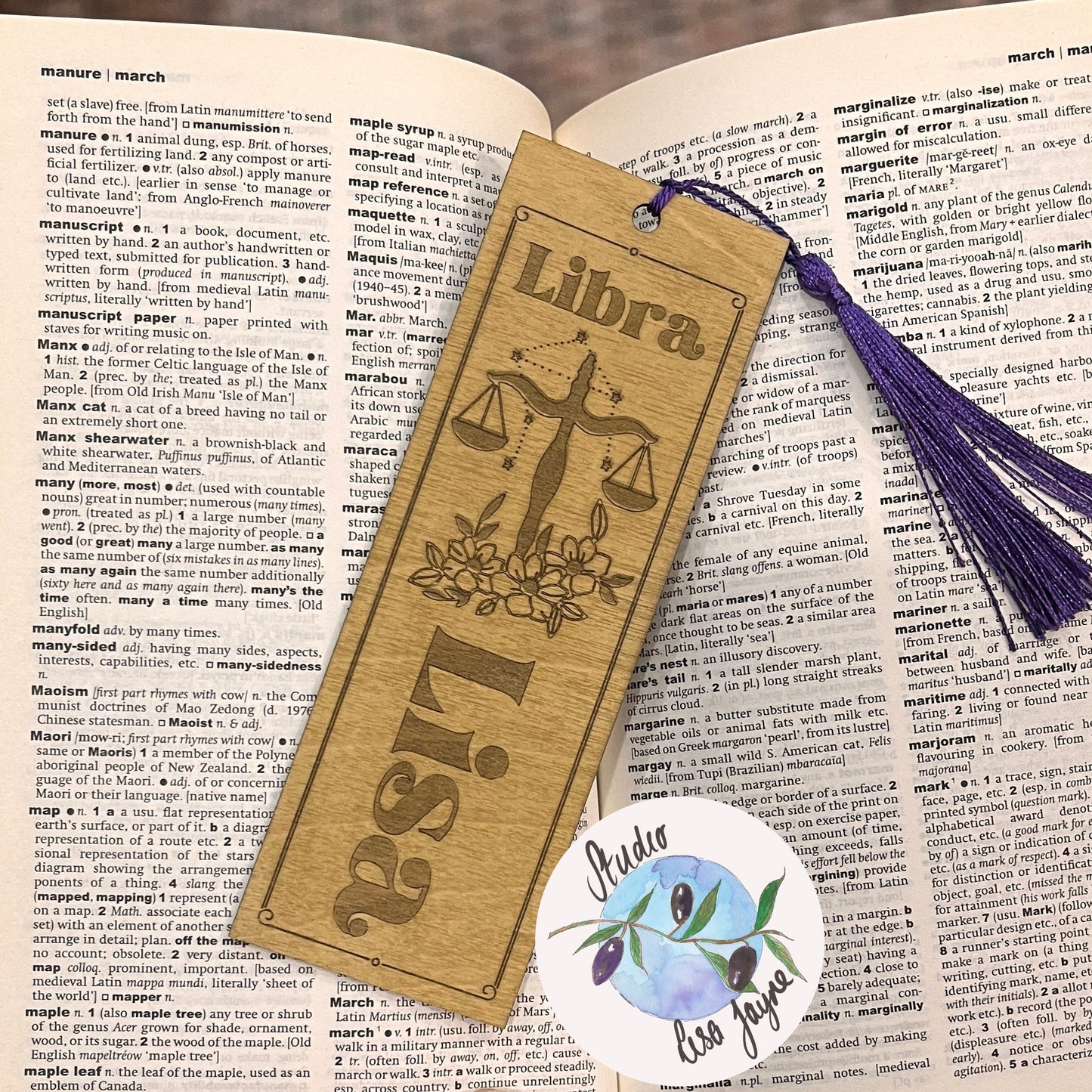 Personalised Star Sign and Flower Bookmark Zodiac