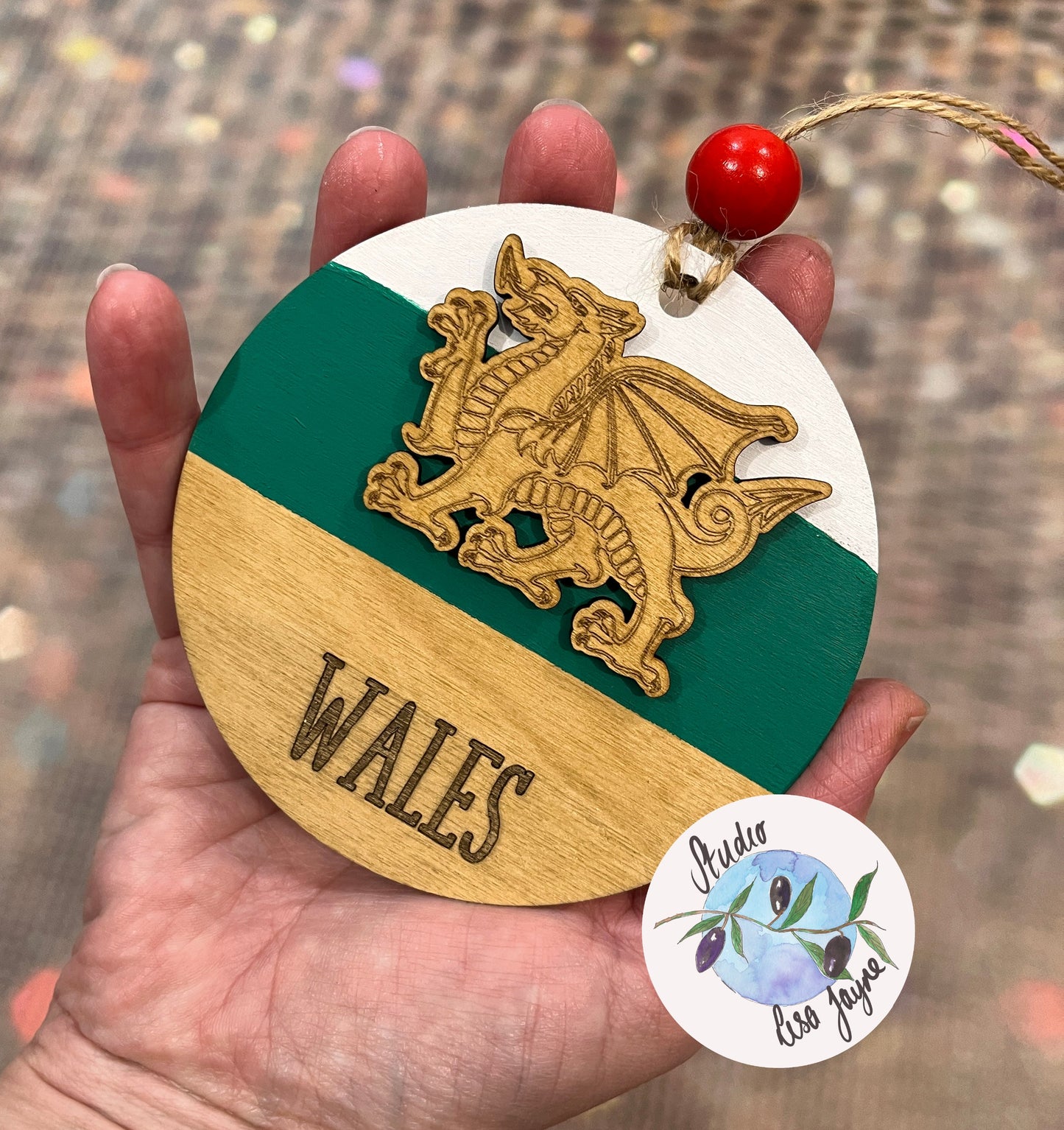 Cymru|Wales Flag Hand Painted Wooden Decoration