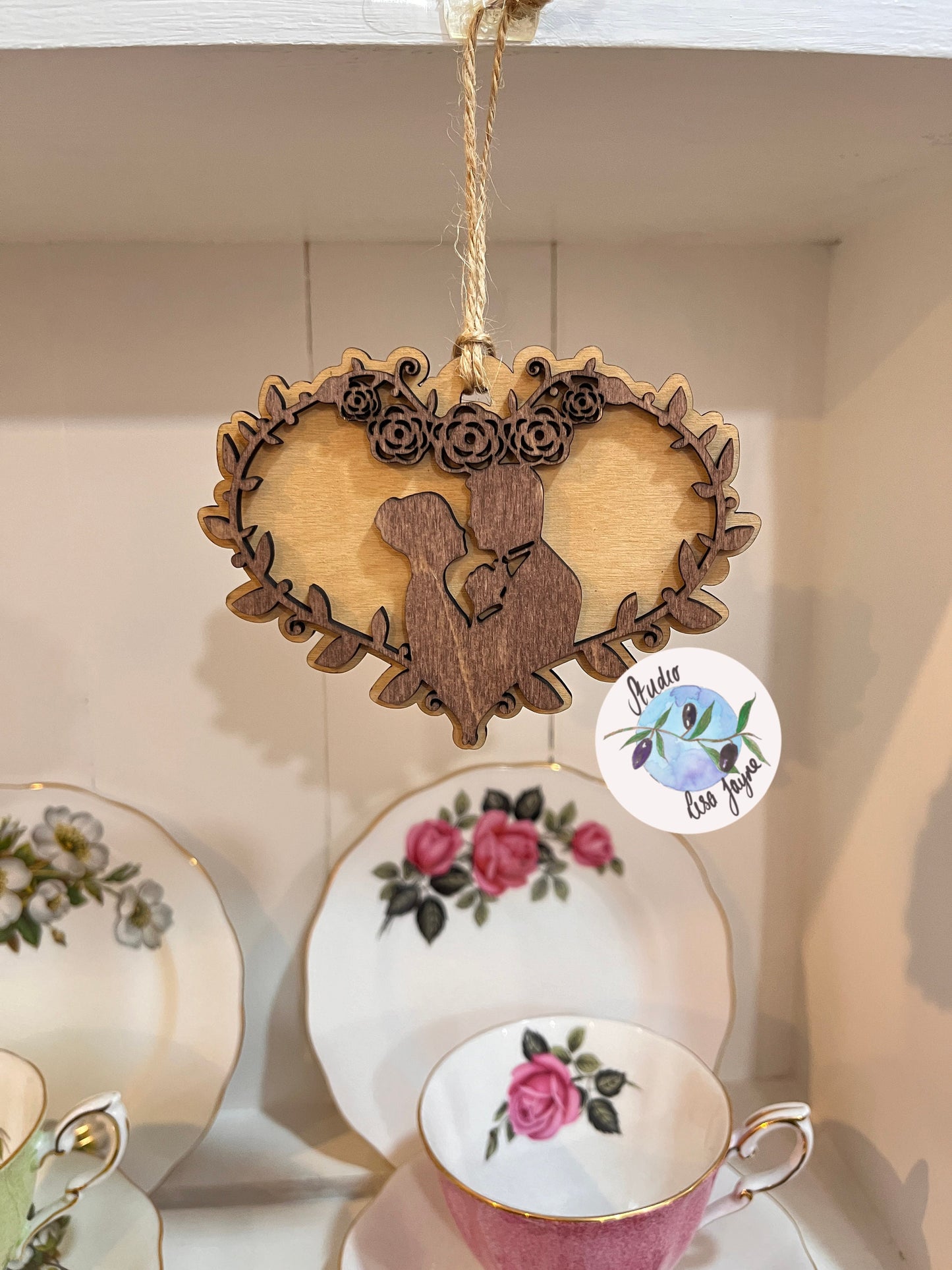 Hanging Wooden Heart Decoration.  Wedding, Anniversary, Valentine, Love, Personalised Gift.