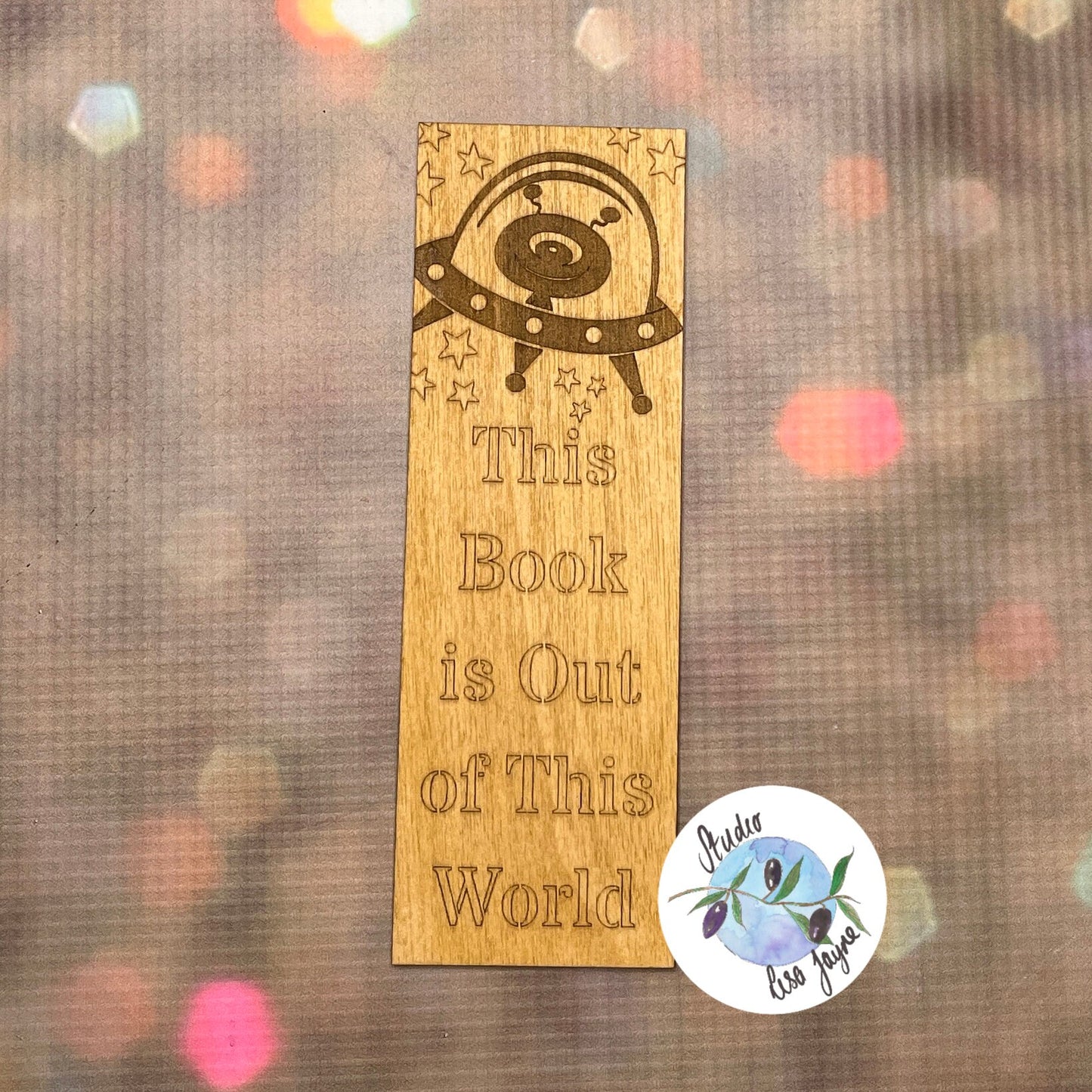 Kids alien bookmarks with the message This book is out of this world - boy girl - glitter