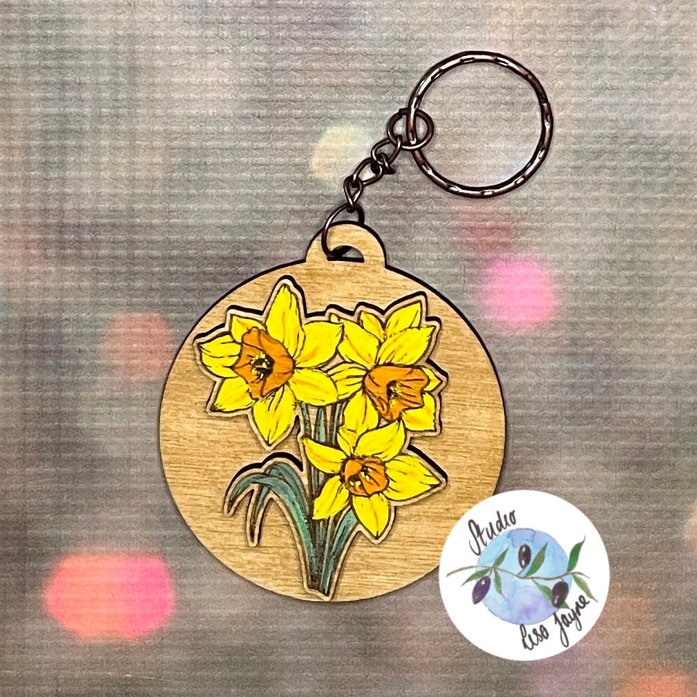 Hand painted Floral Keyring Daffodil or Anemone