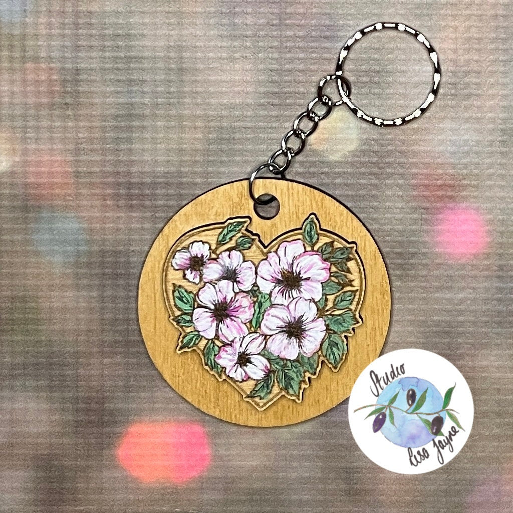 Hand painted Floral Keyring Daffodil or Anemone