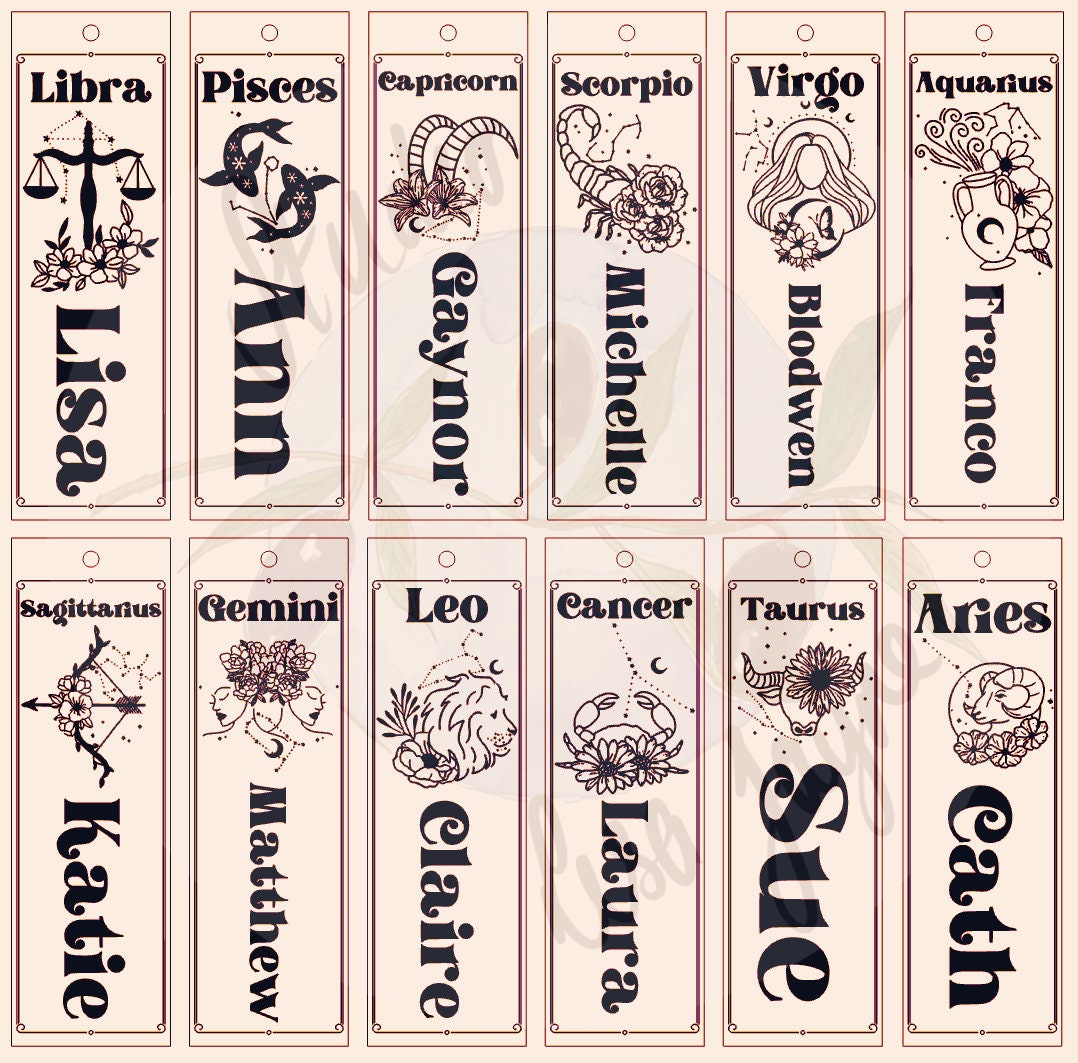 Personalised Star Sign and Flower Bookmark Zodiac