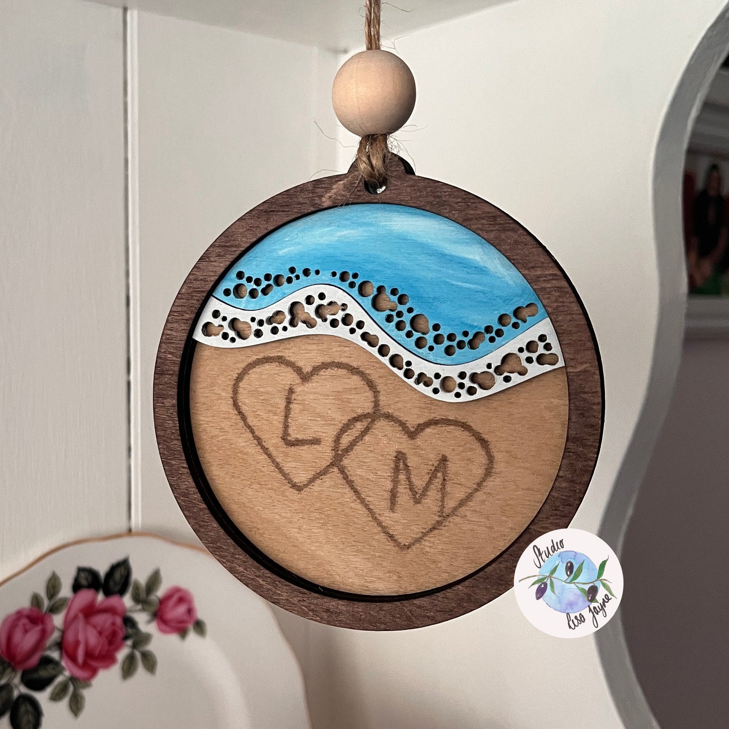 Personalised Beach Hanging Decoration.  Wedding, Anniversary, Honeymoon, Valentine, Love, Gift.