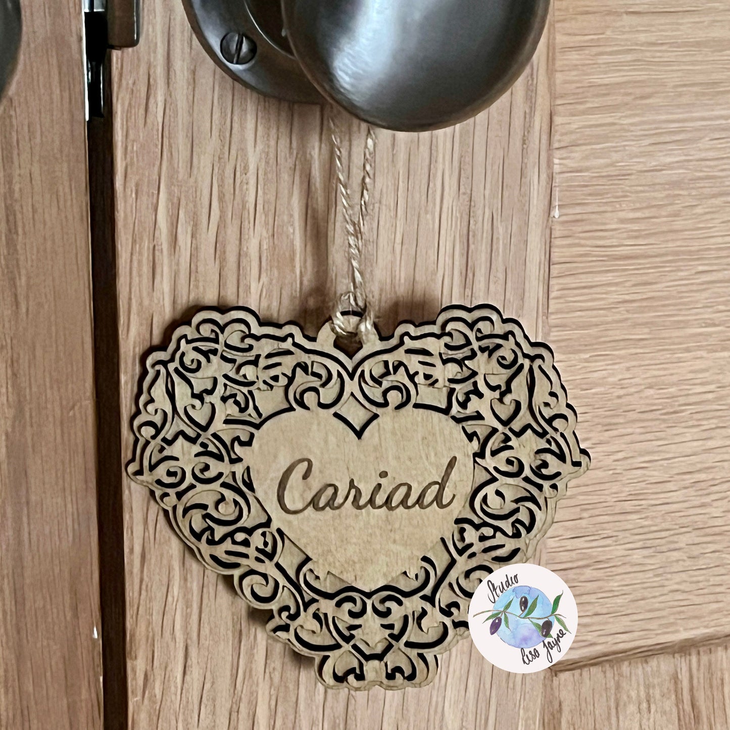 Personalised Filigree Hanging Wooden Heart Decoration.