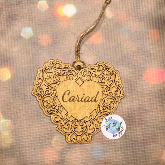 Personalised Filigree Hanging Wooden Heart Decoration.