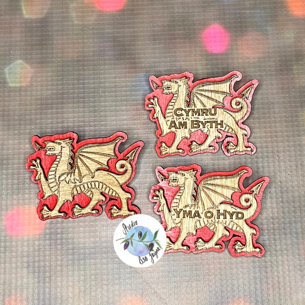 Welsh Dragon 3D Handpainted Wooden Brooch Ddraig Goch