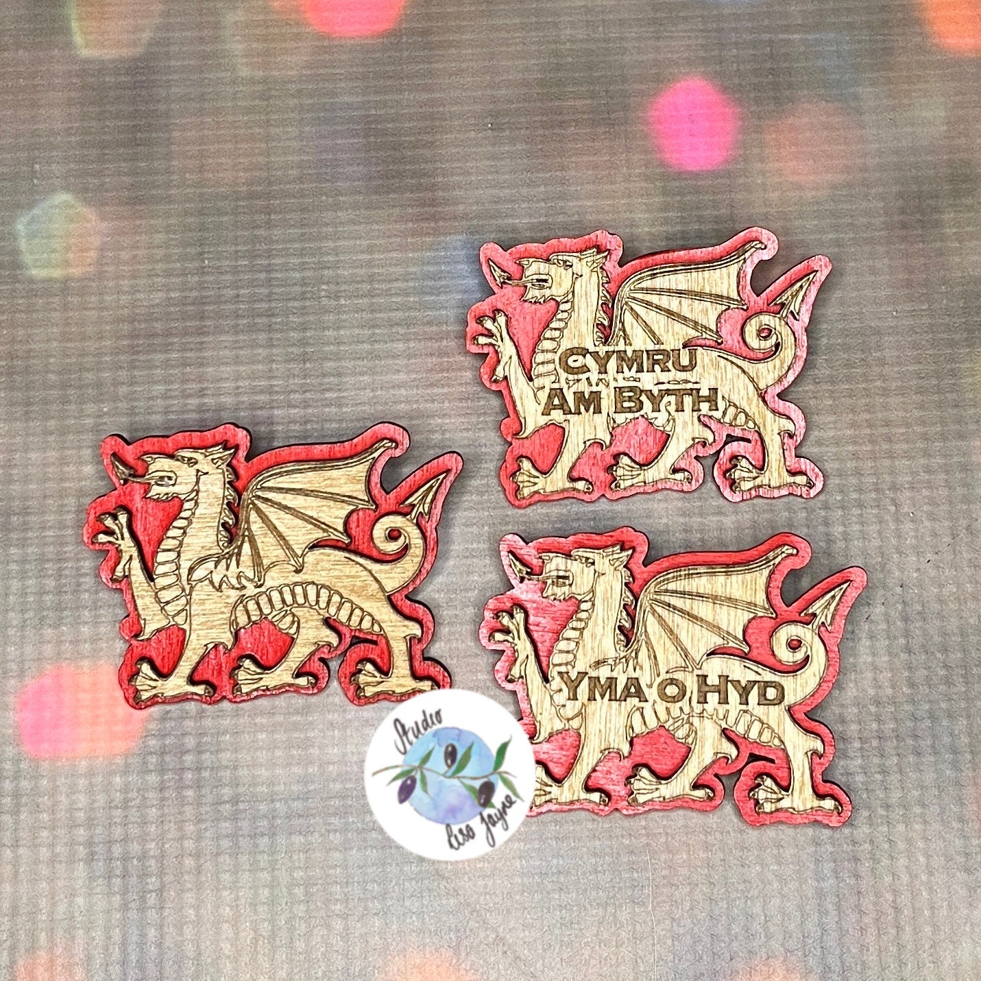 Welsh Dragon 3D Handpainted Wooden Brooch Ddraig Goch