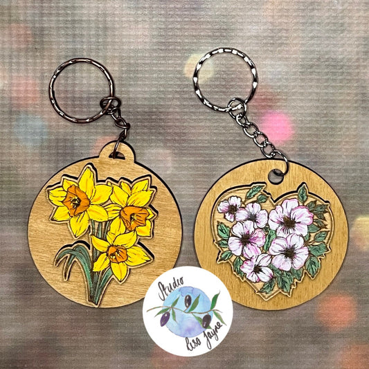 Hand painted Floral Keyring Daffodil or Anemone