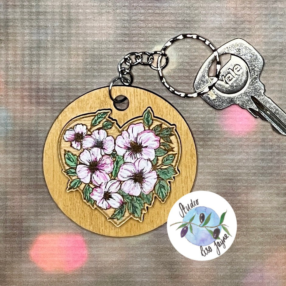 Hand painted Floral Keyring Daffodil or Anemone