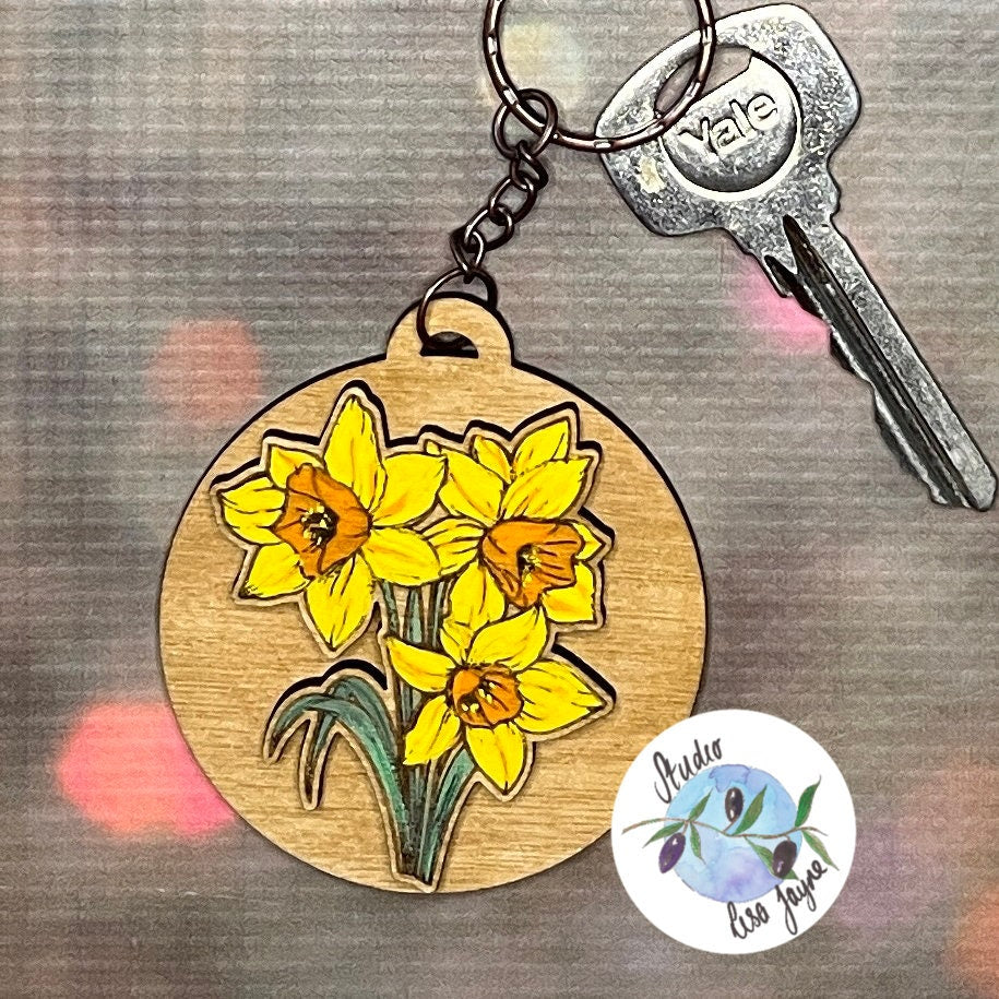 Hand painted Floral Keyring Daffodil or Anemone