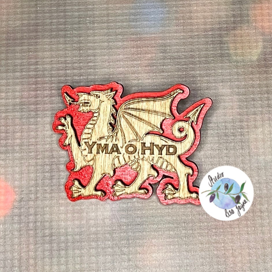 Welsh Dragon 3D Handpainted Wooden Brooch Ddraig Goch