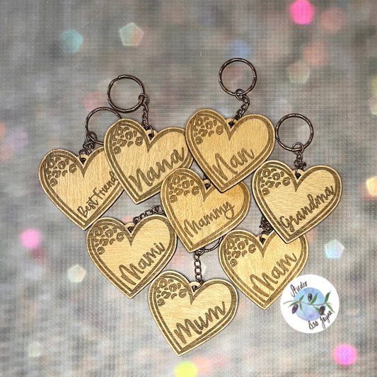 Wooden Leopard Print Heart Keyring Keychain Personalised