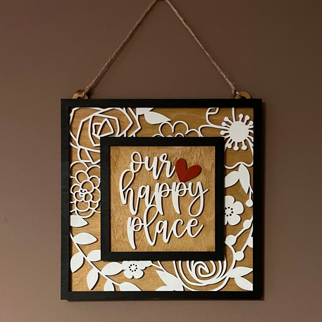 Our Happy Place Handmade Hanging Wooden Sign