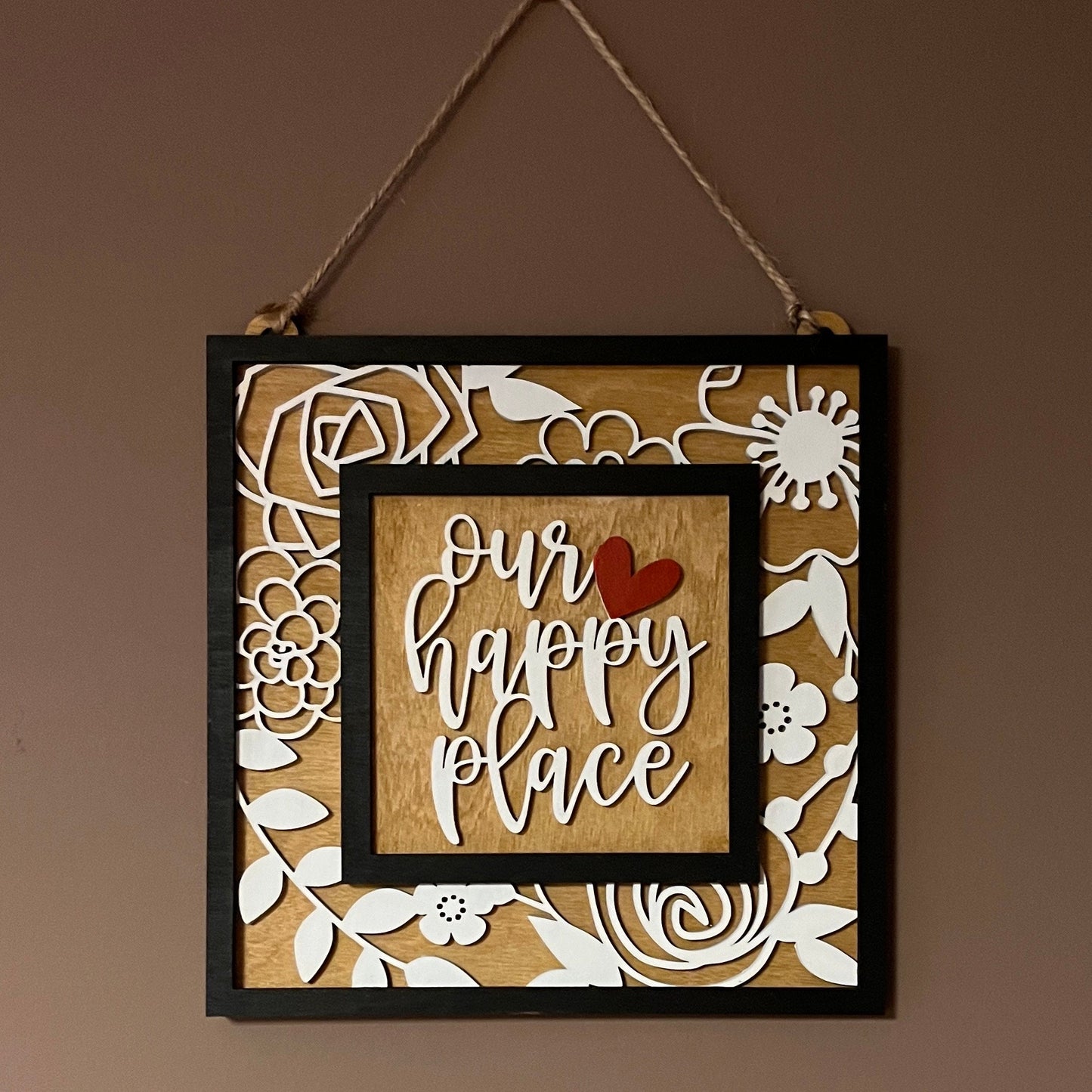 Our Happy Place Handmade Hanging Wooden Sign