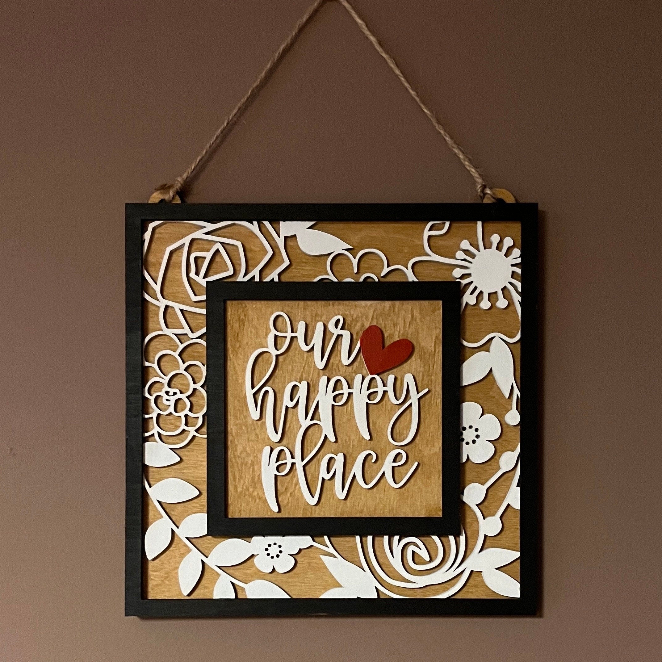 Our Happy Place Handmade Hanging Wooden Sign