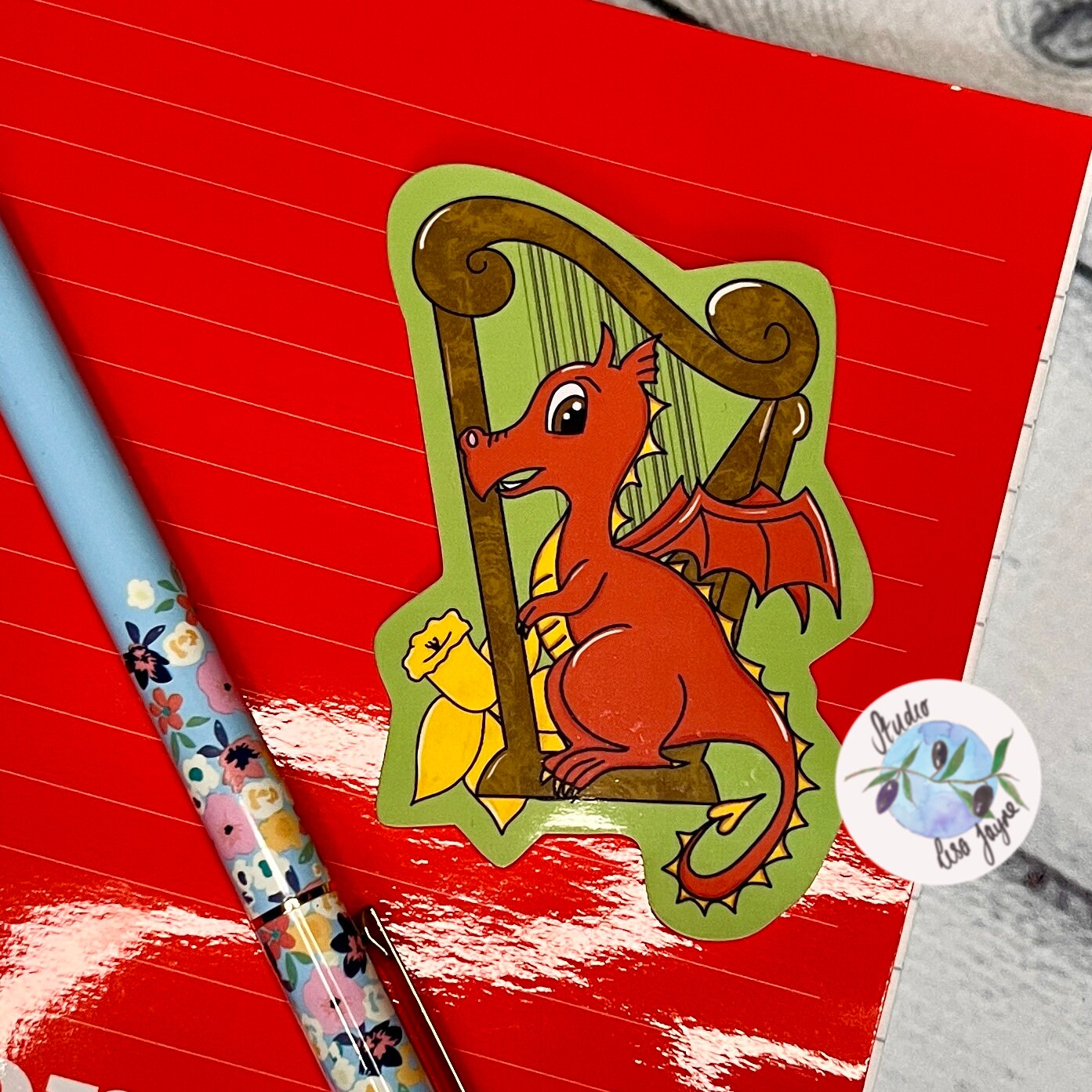 Welsh Dragon Harp Daffodil Waterproof Vinyl Sticker