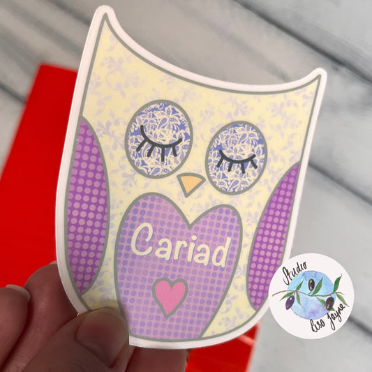 Welsh Owl Waterproof Vinyl Sticker Blodau Cariad