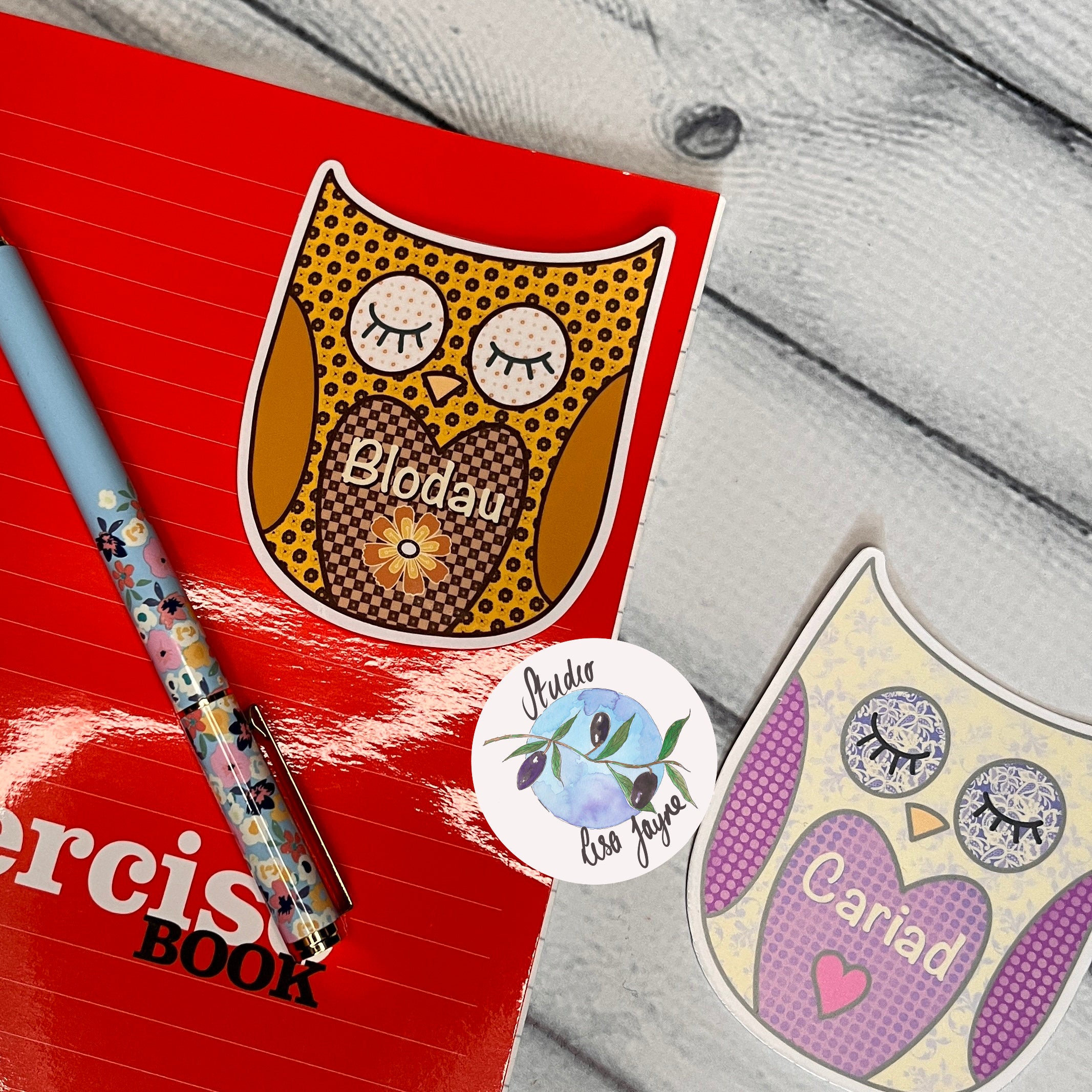 Welsh Owl Waterproof Vinyl Sticker Blodau Cariad