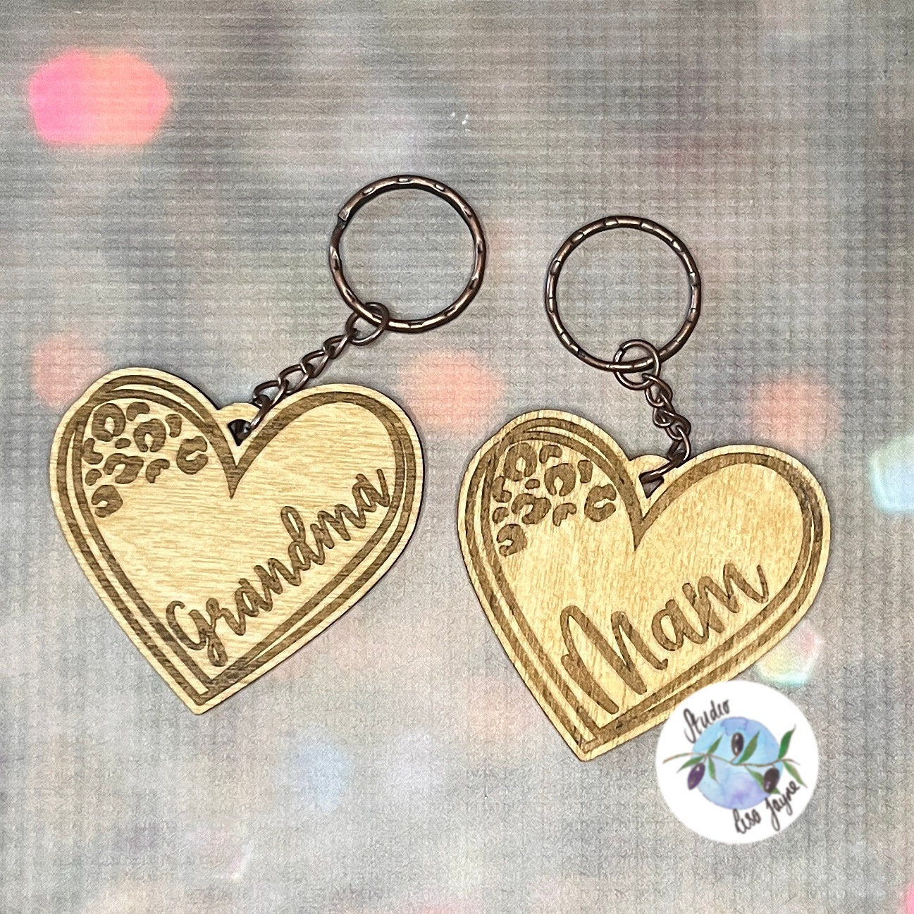 Wooden Leopard Print Heart Keyring Keychain Personalised