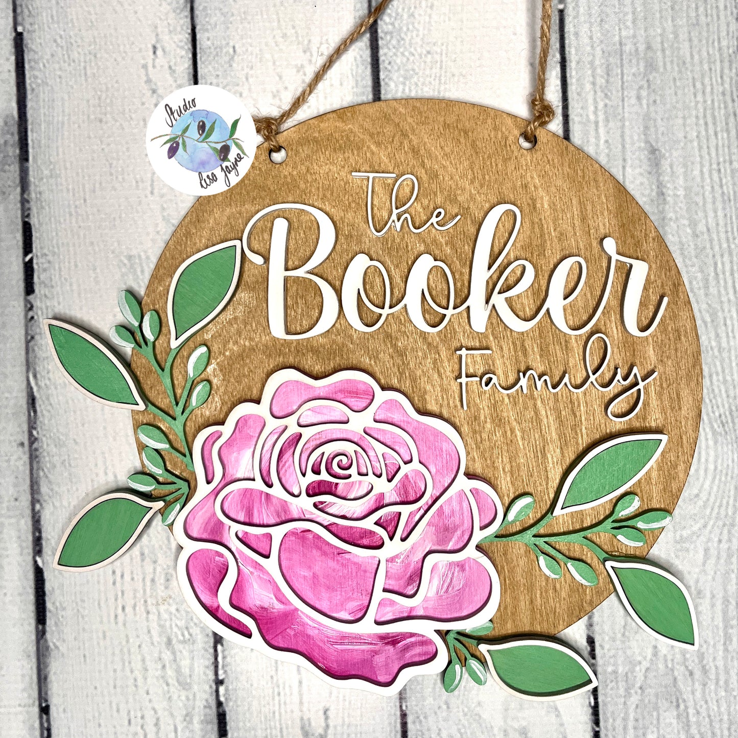 Welcome Croeso Layered Rose Hanging Wooden Sign