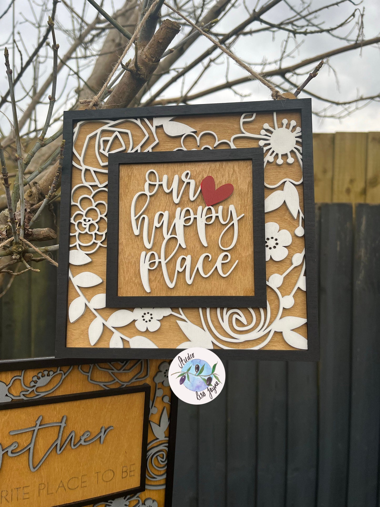 Our Happy Place Handmade Hanging Wooden Sign