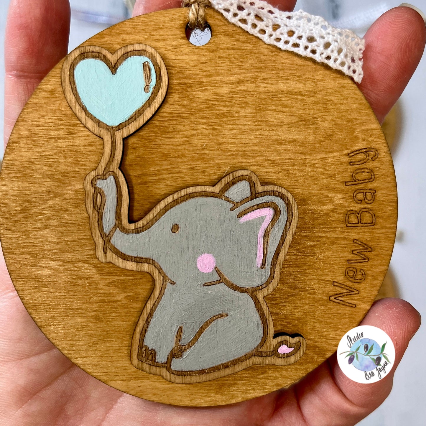 New Baby Hanging Wooden Decor Elephant and Balloon