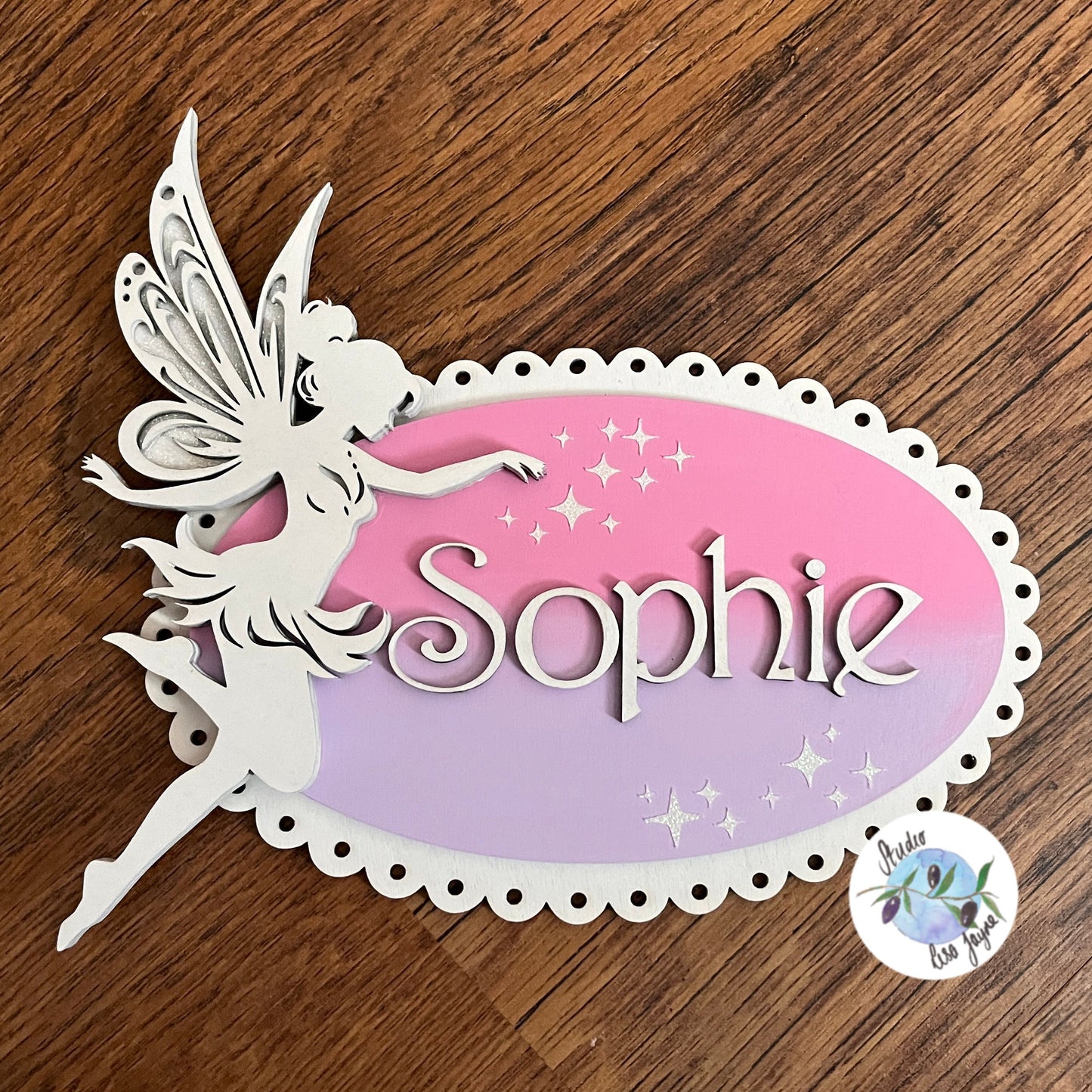 Fairy Girl’s Nursery Door Sign - Personalised Kids Nursery Wall Plaque Pink Purple - wood pretty glittery